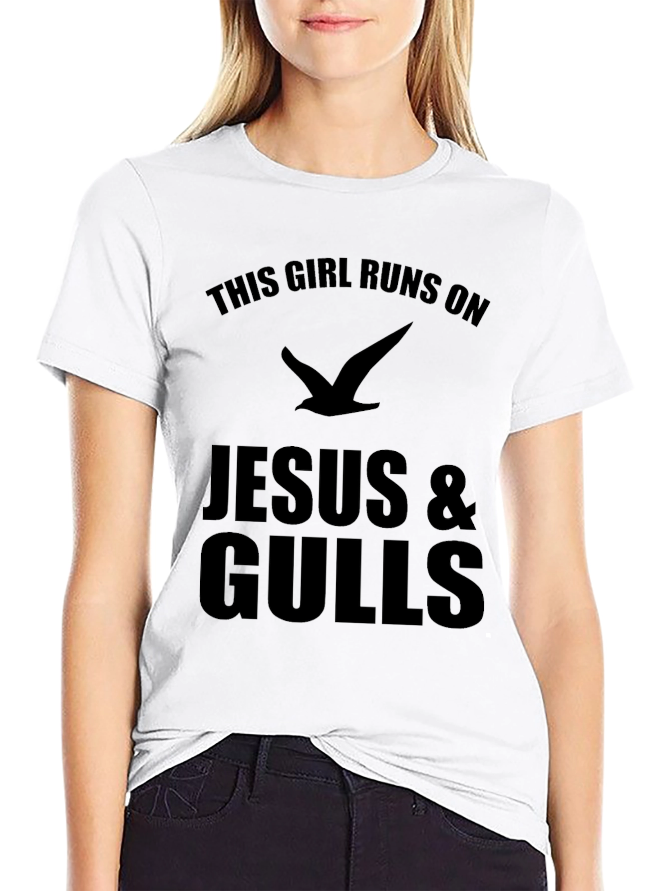 This Girl Runs on Jesus & Gulls Funny T-Shirt