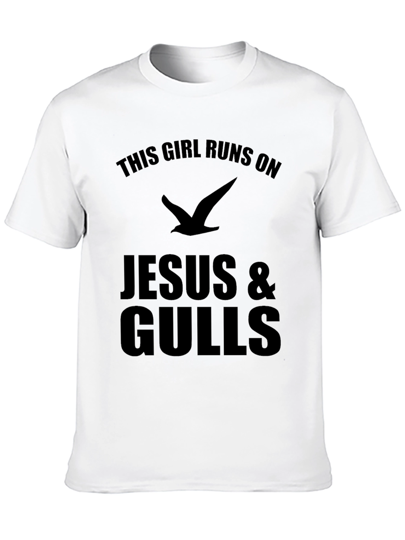This Girl Runs on Jesus & Gulls Funny T-Shirt