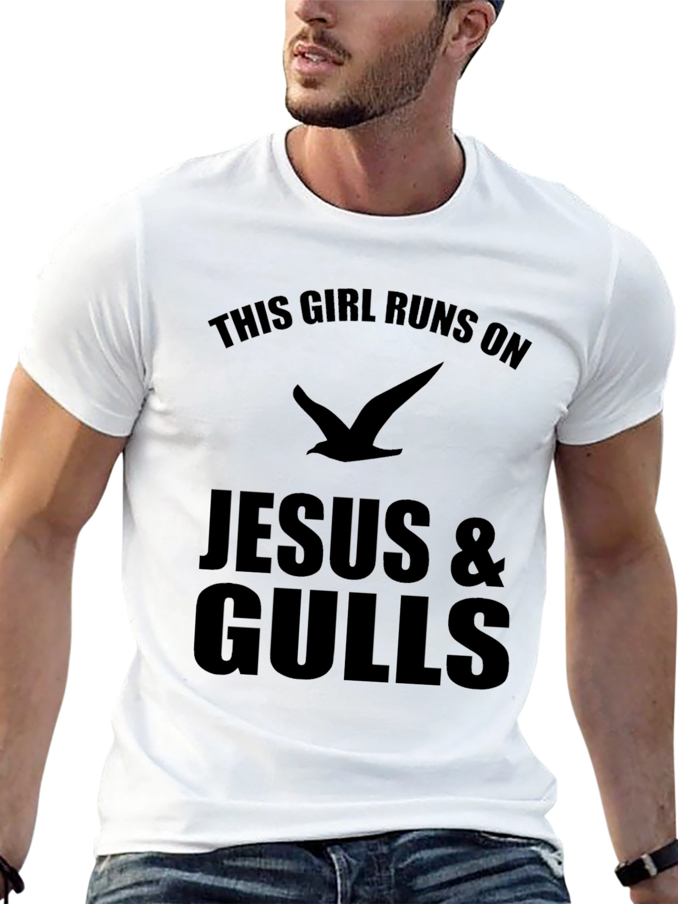 This Girl Runs on Jesus & Gulls Funny T-Shirt