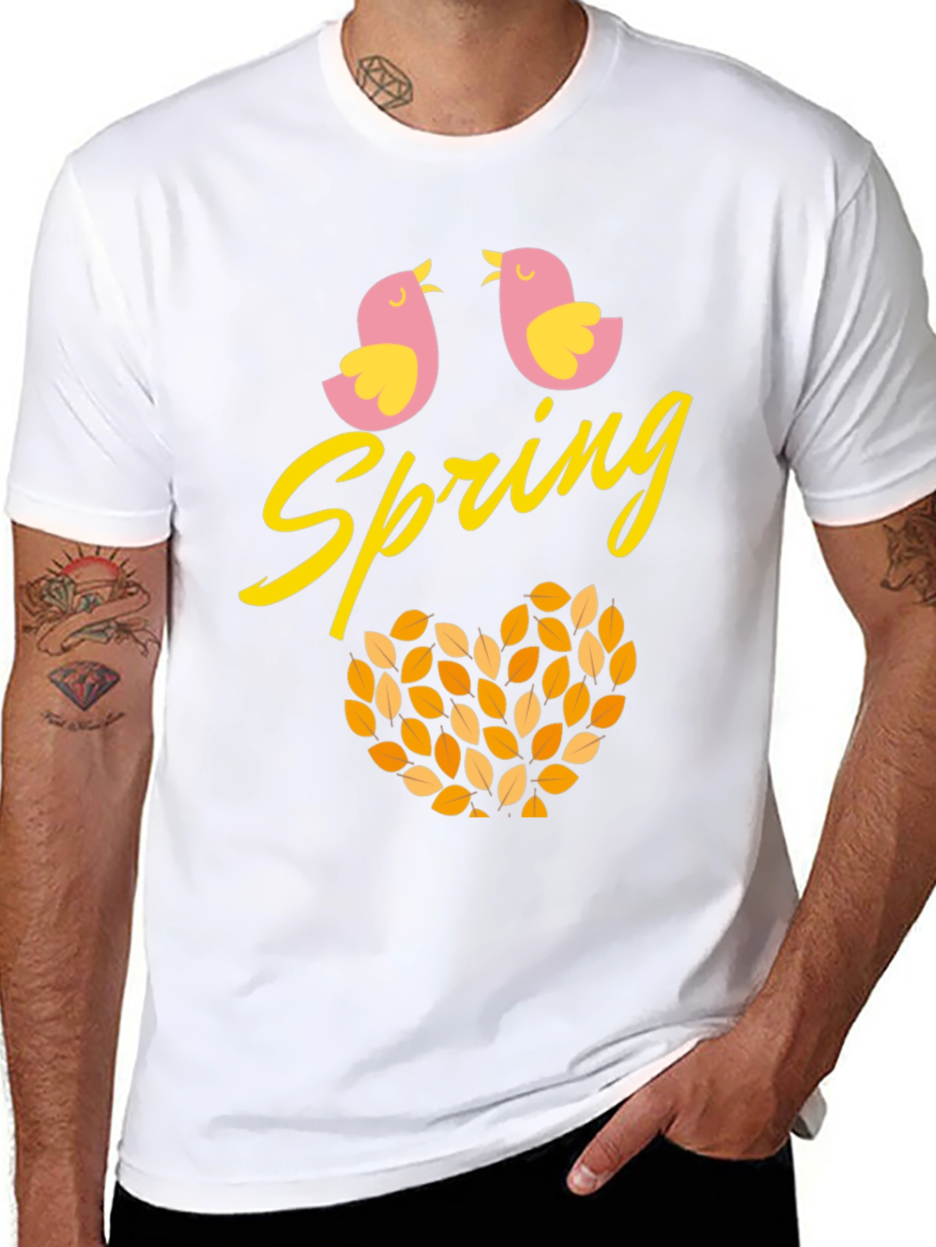 Spring Birds Leaf Heart Graphic Tee