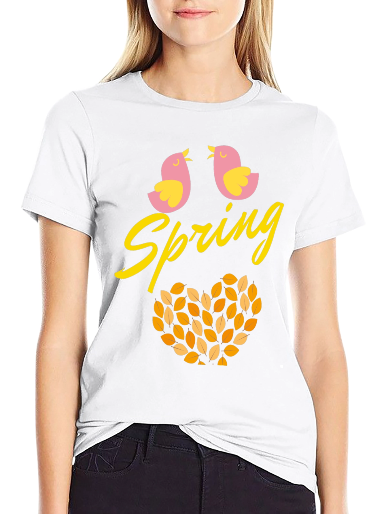 Spring Birds Leaf Heart Graphic Tee