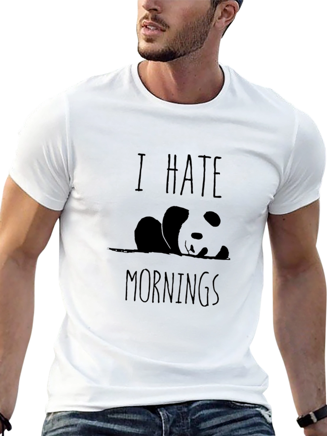 I Hate Mornings Panda Graphic T-Shirt - Black