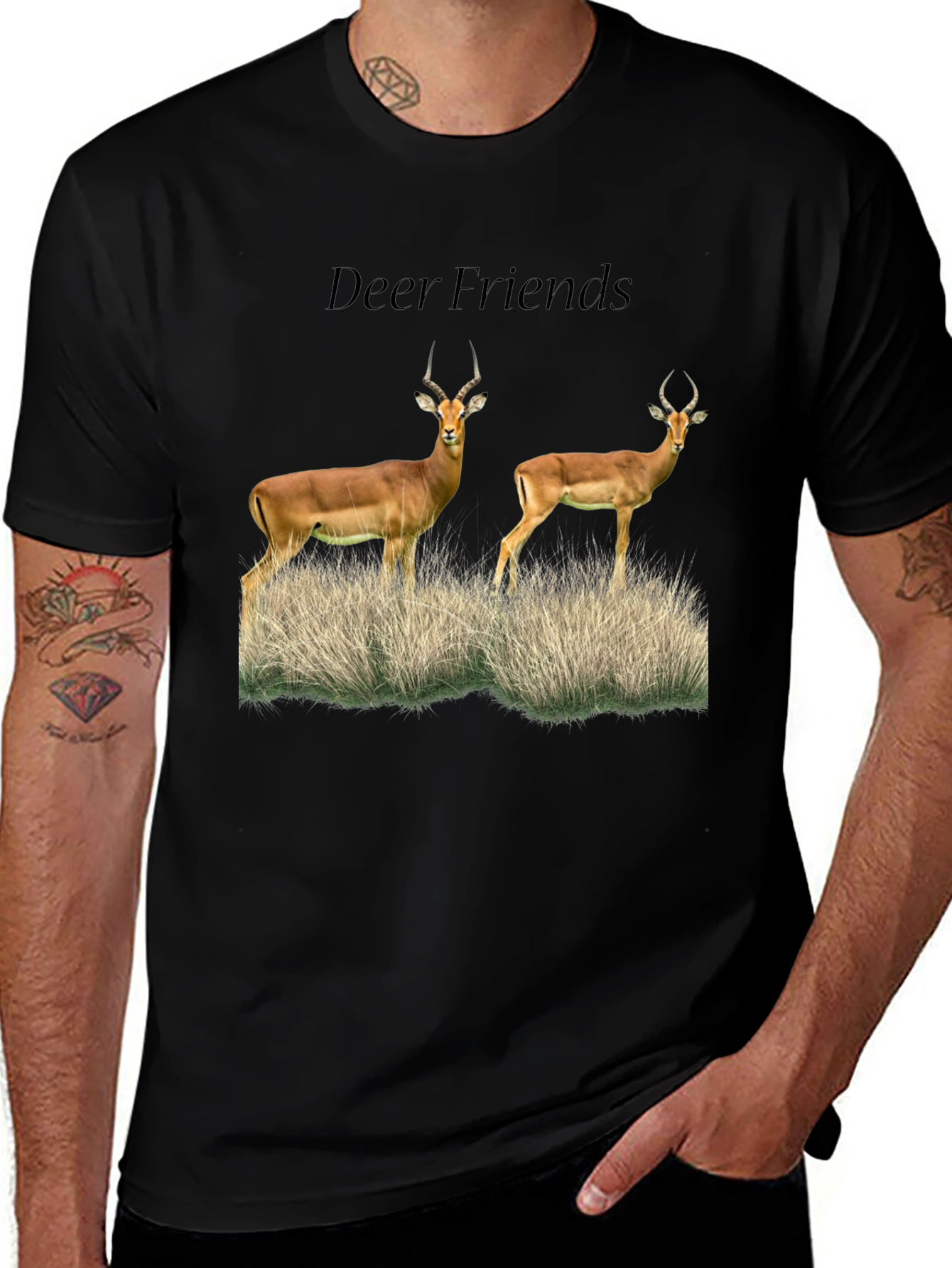 Deer Friends Graphic Tee - Black Casual T-Shirt