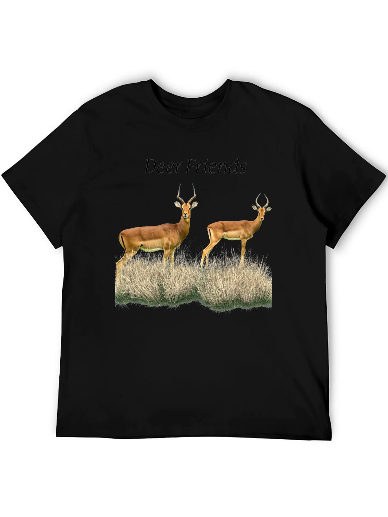 Deer Friends Graphic Tee - Black Casual T-Shirt