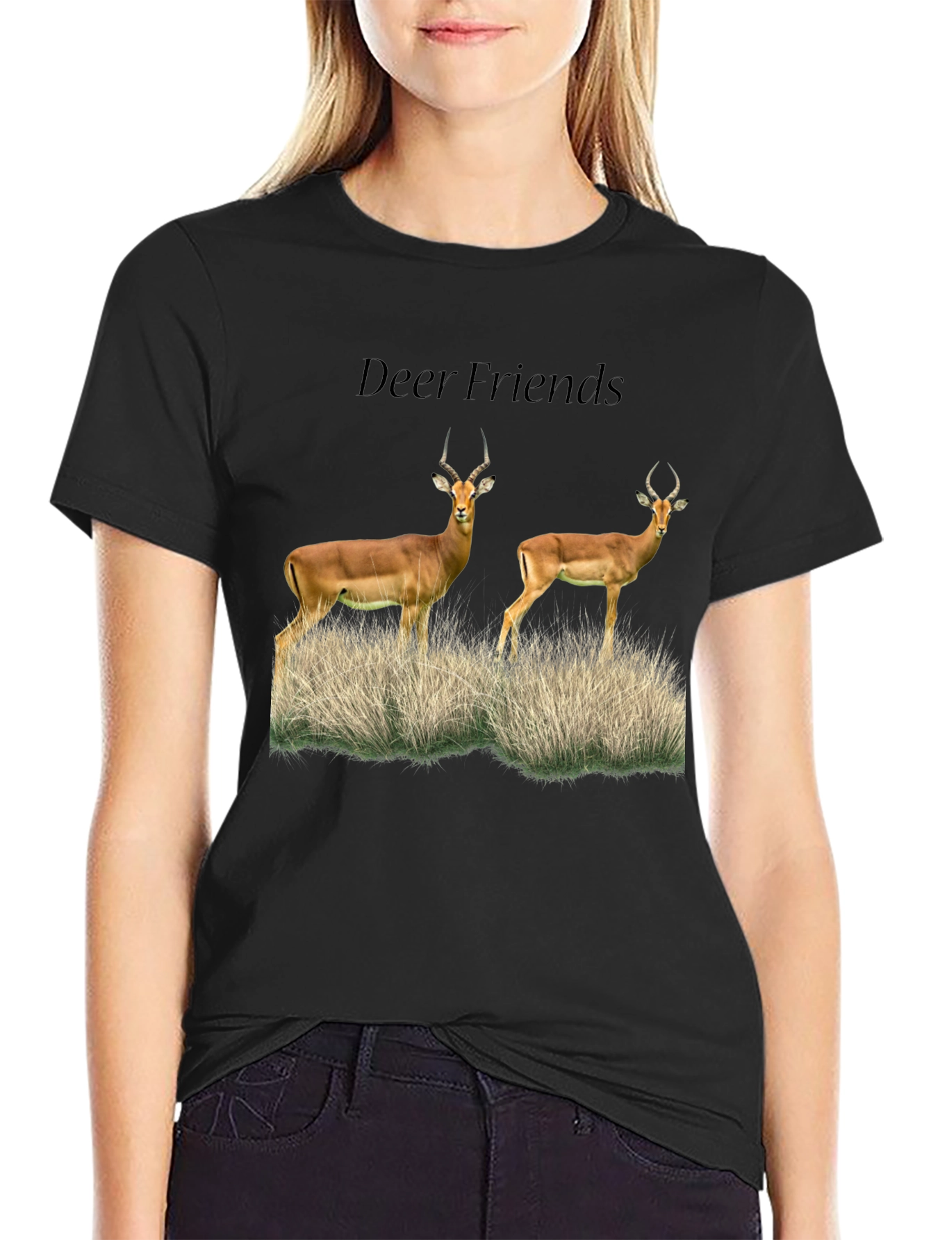 Deer Friends Graphic Tee - Black Casual T-Shirt