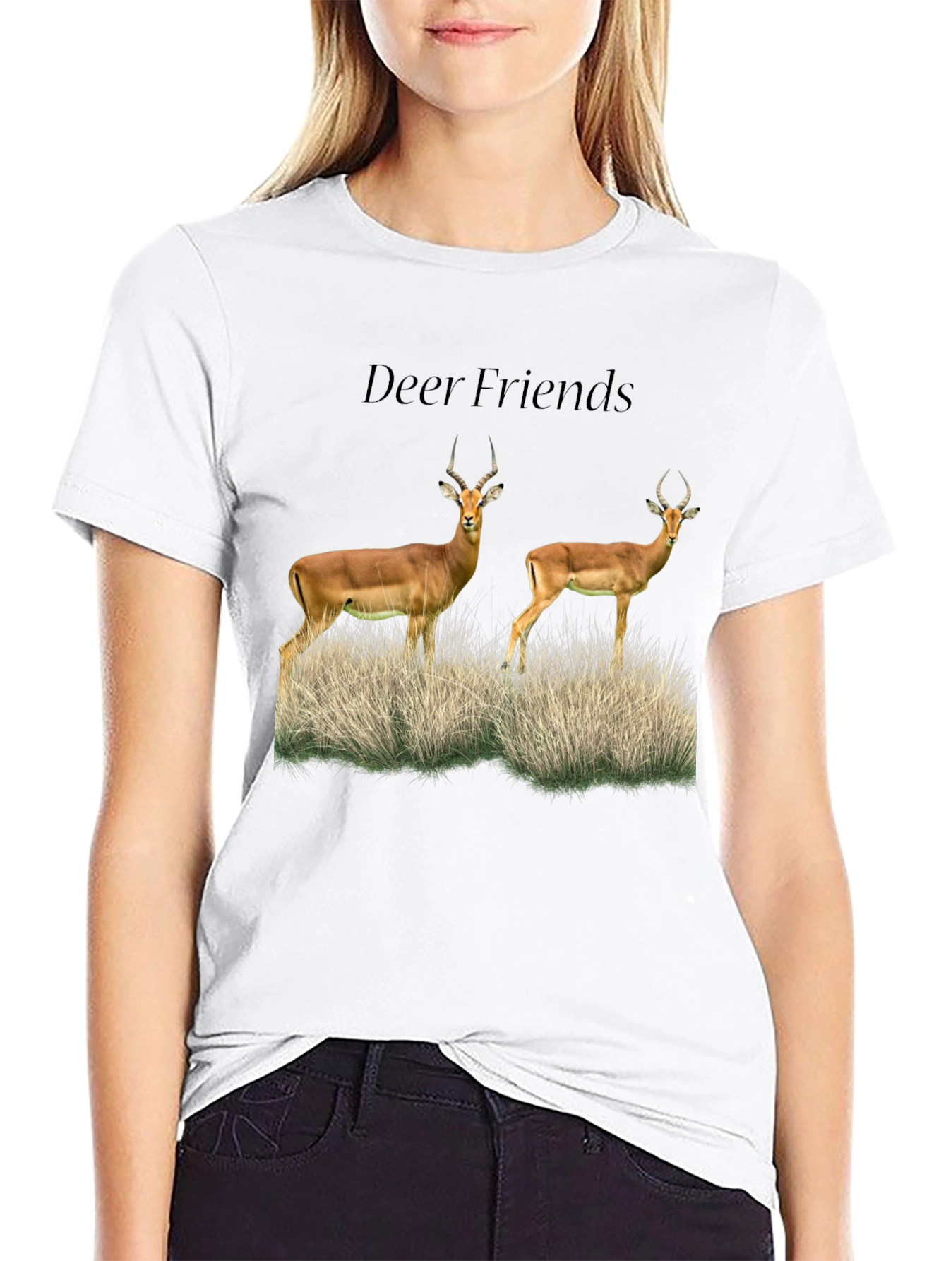 Deer Friends Graphic Tee - Black Casual T-Shirt