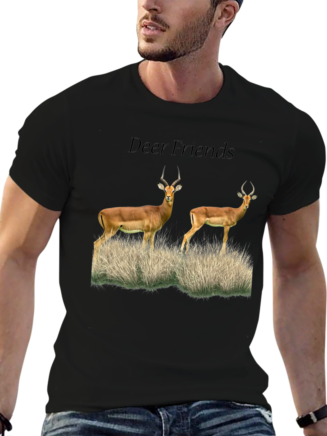 Deer Friends Graphic Tee - Black Casual T-Shirt