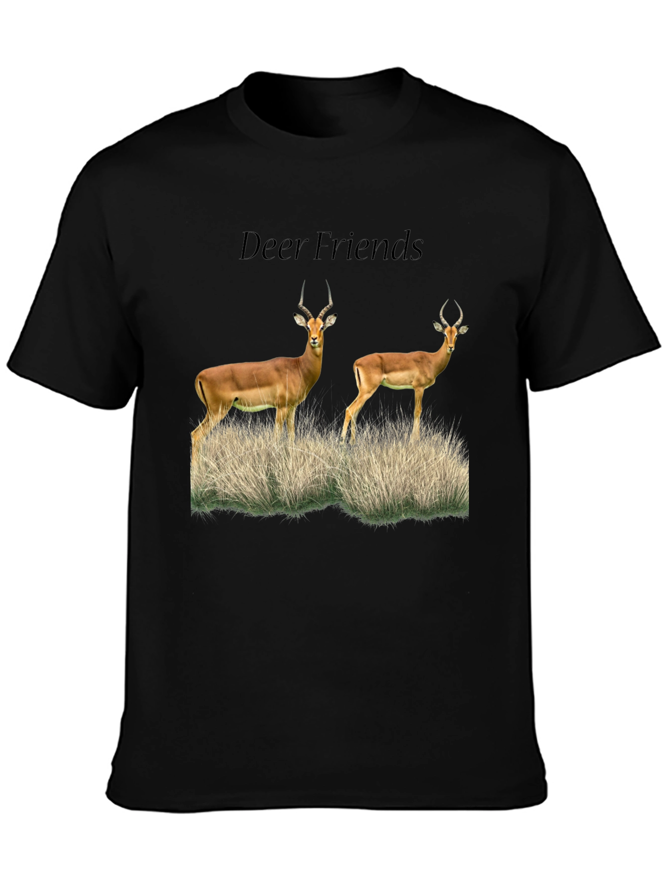 Deer Friends Graphic Tee - Black Casual T-Shirt