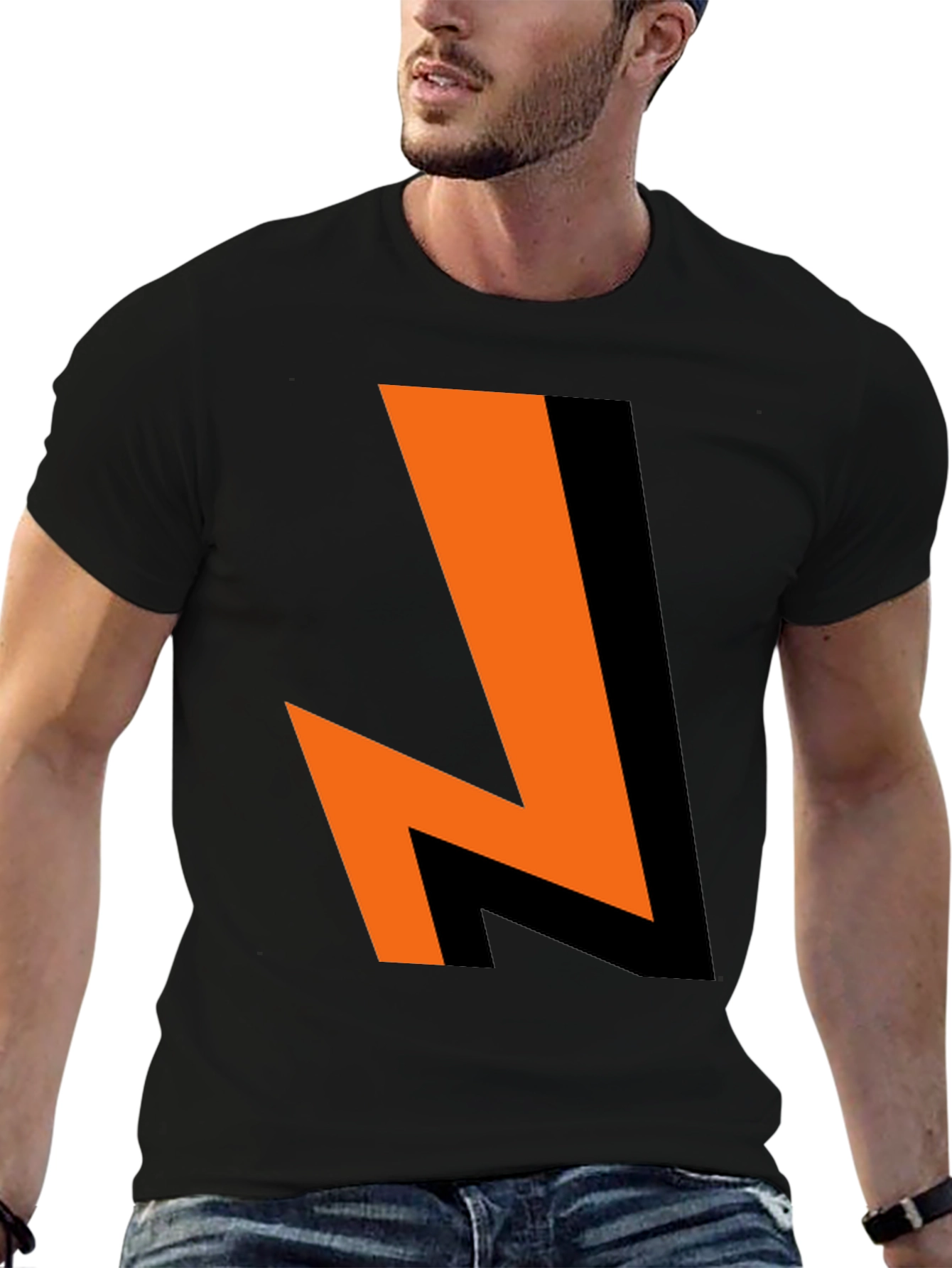 Bold Lightning Bolt Graphic Tee - Black Cotton Blend