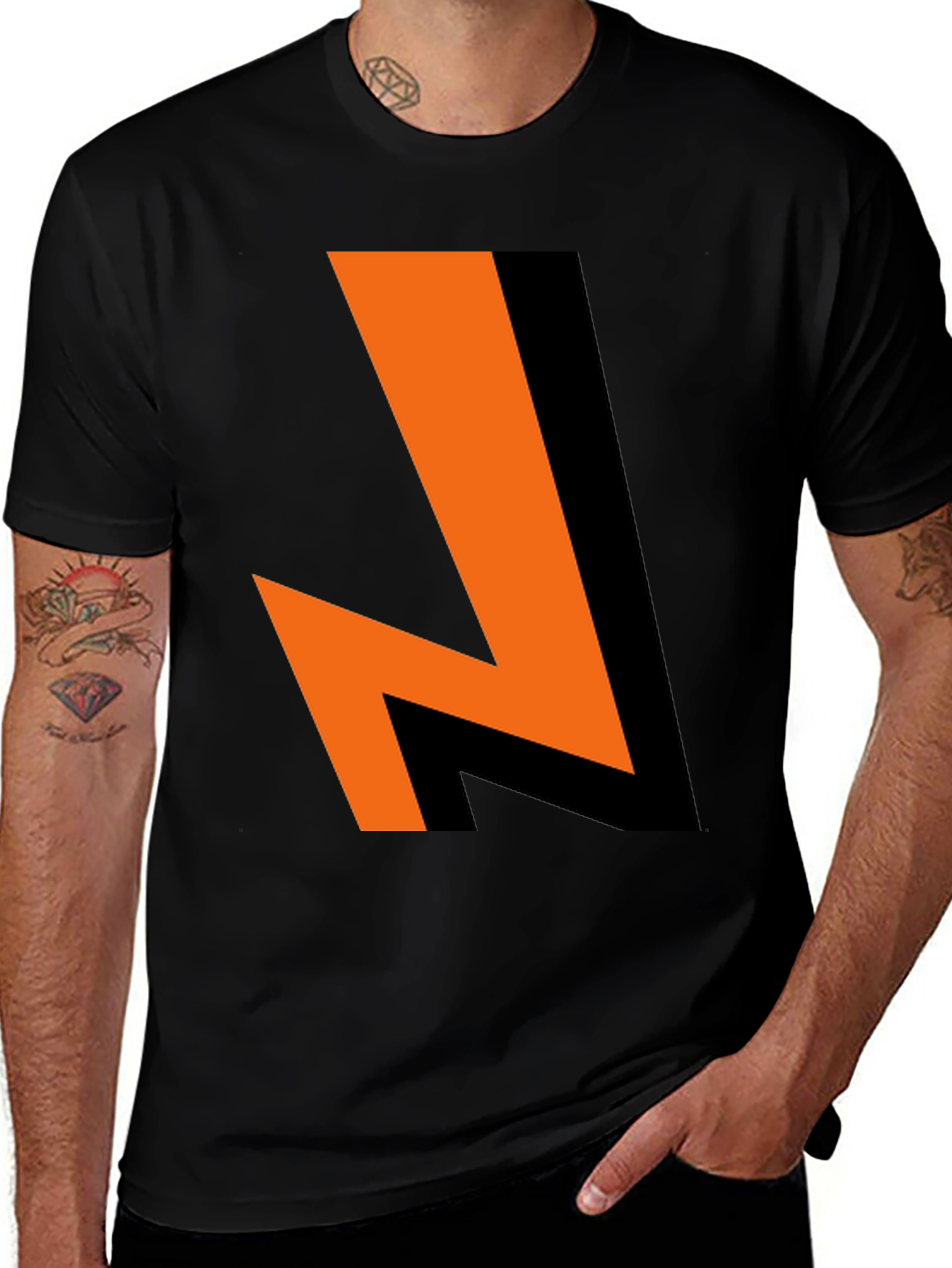 Bold Lightning Bolt Graphic Tee - Black Cotton Blend