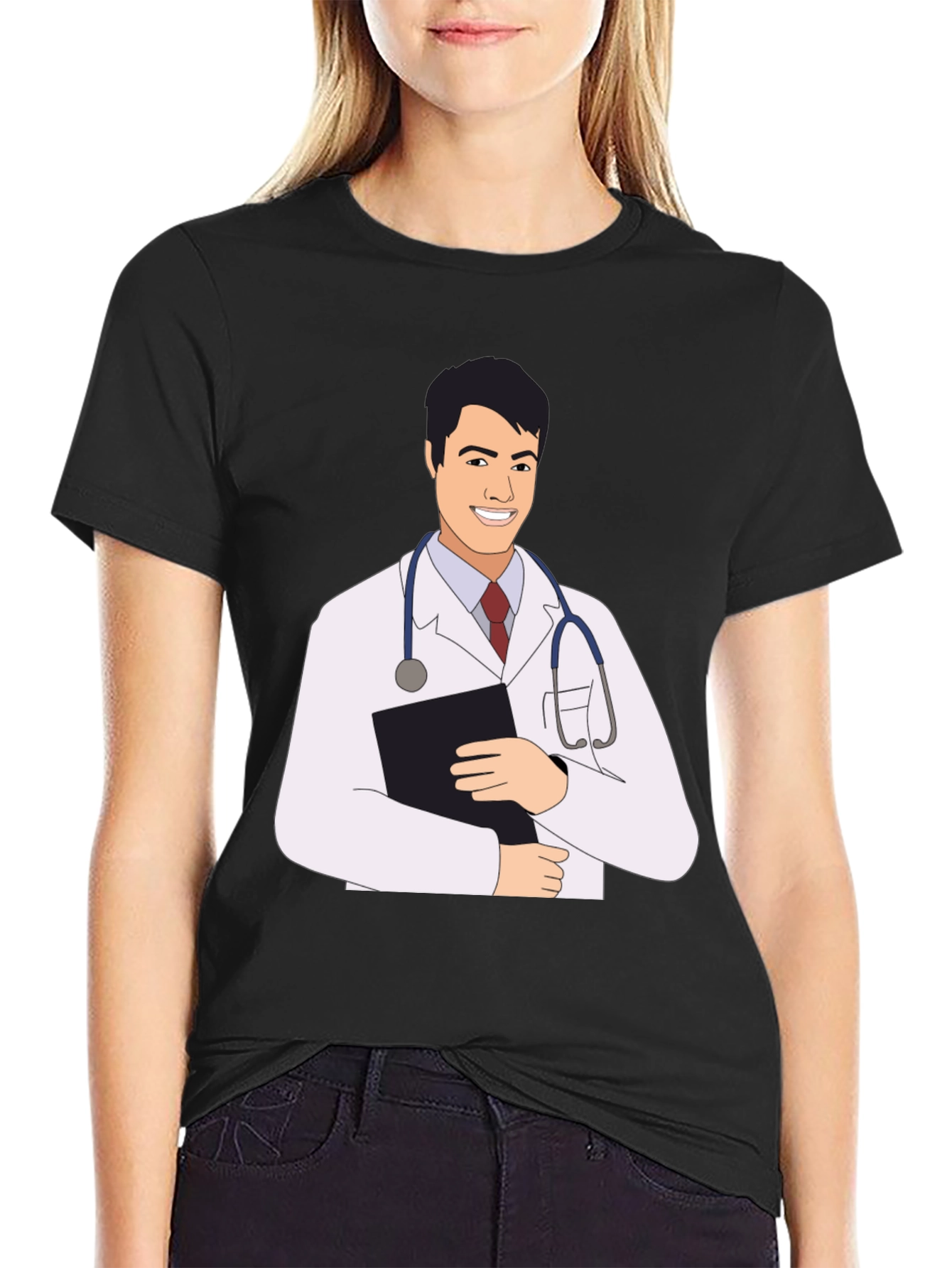 Doctor Cartoon Graphic Tee - Black T-Shirt