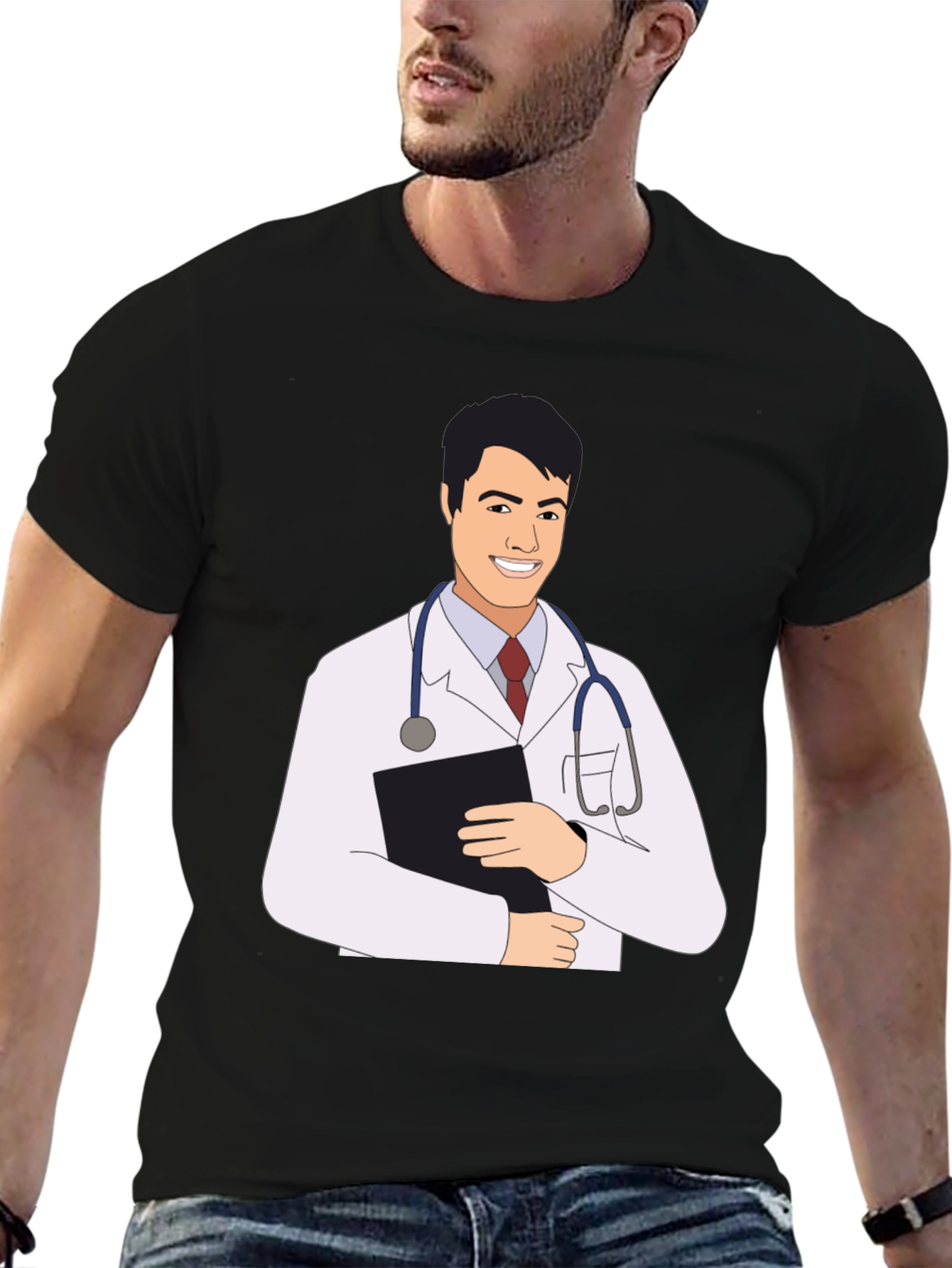 Doctor Cartoon Graphic Tee - Black T-Shirt