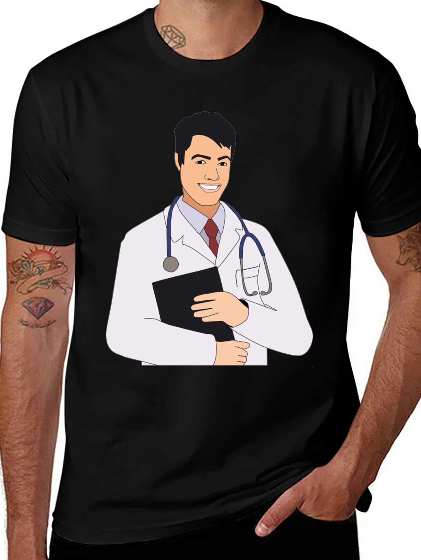 Doctor Cartoon Graphic Tee - Black T-Shirt