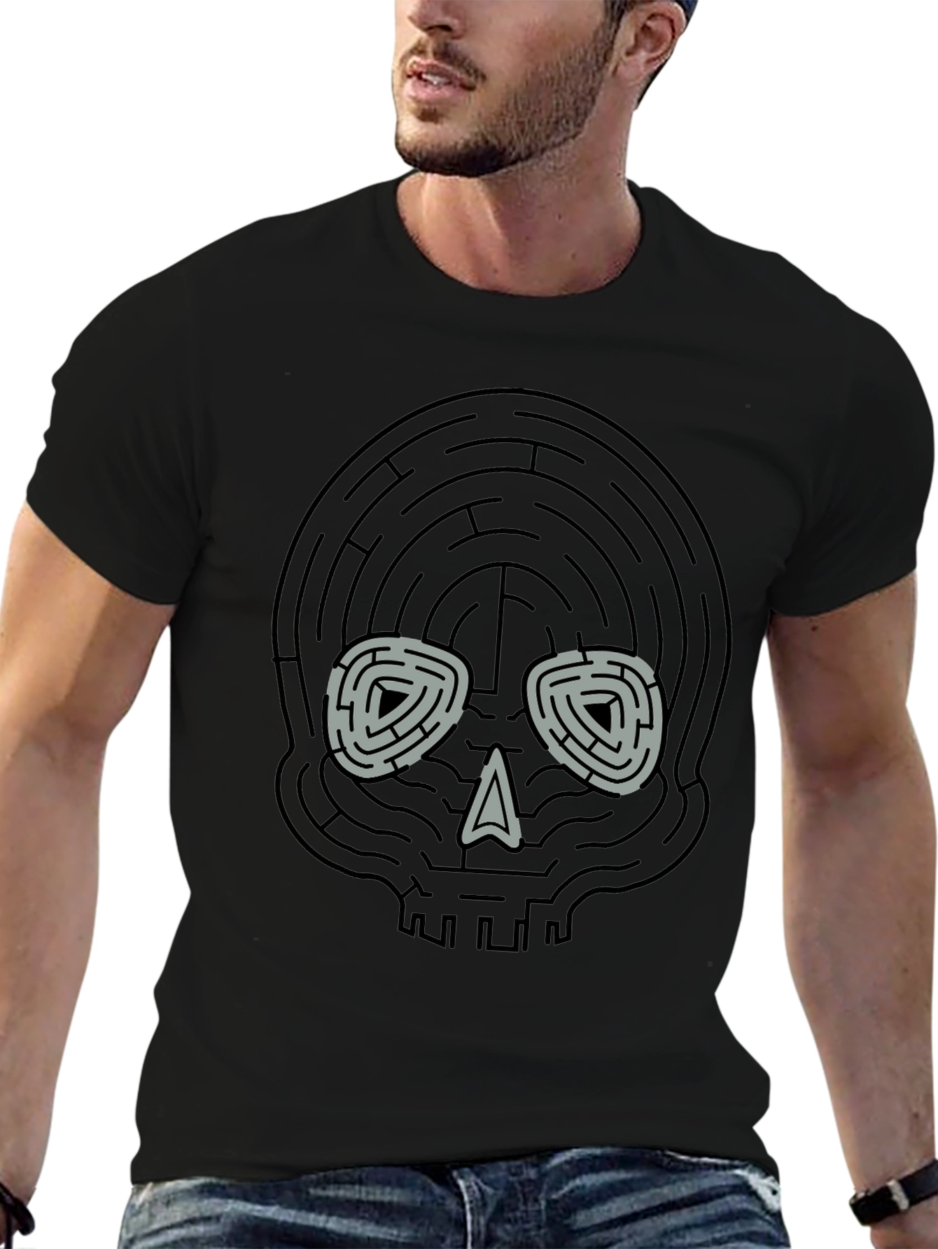 Skull Maze Graphic Tee - Stylish Cotton T-Shirt