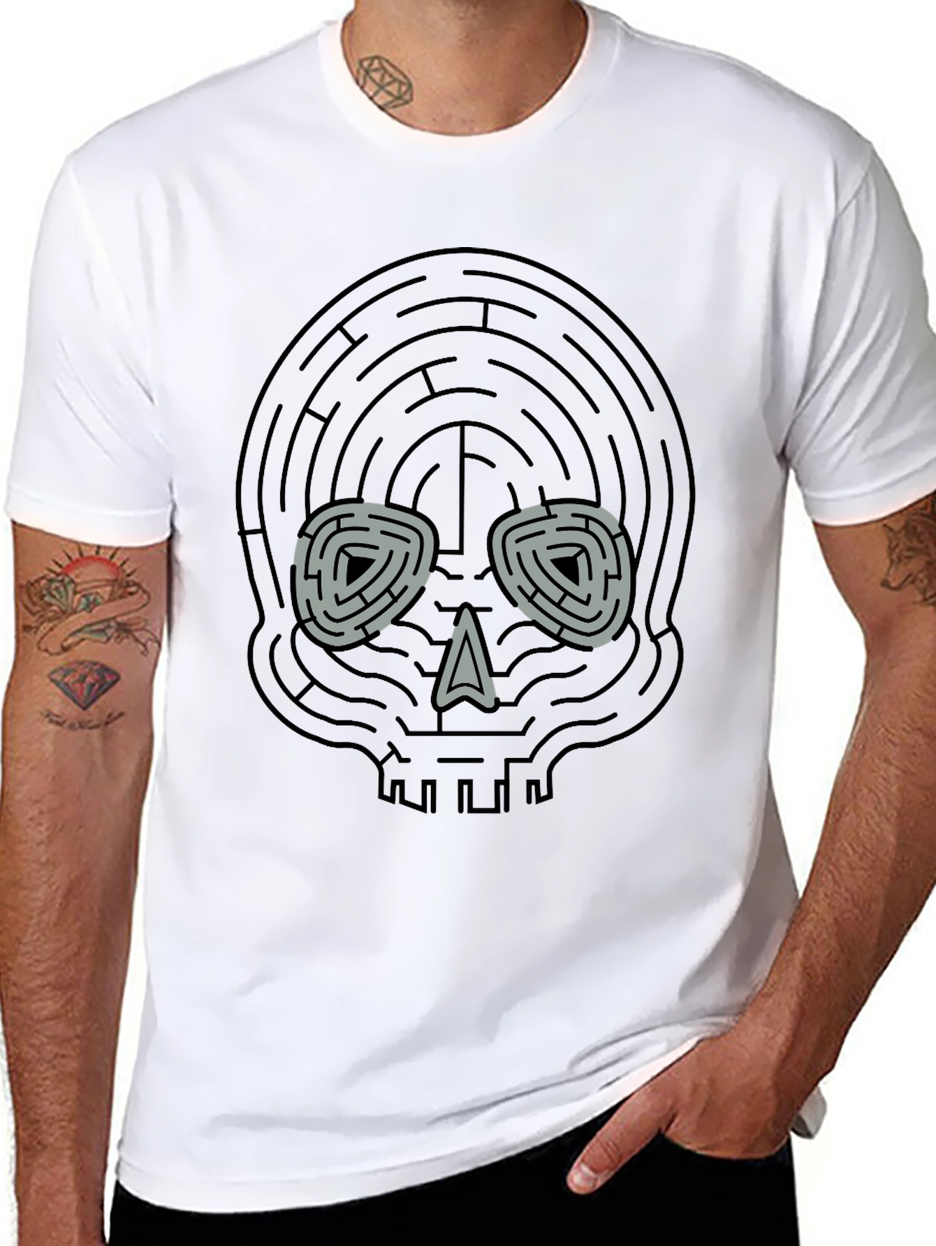Skull Maze Graphic Tee - Stylish Cotton T-Shirt