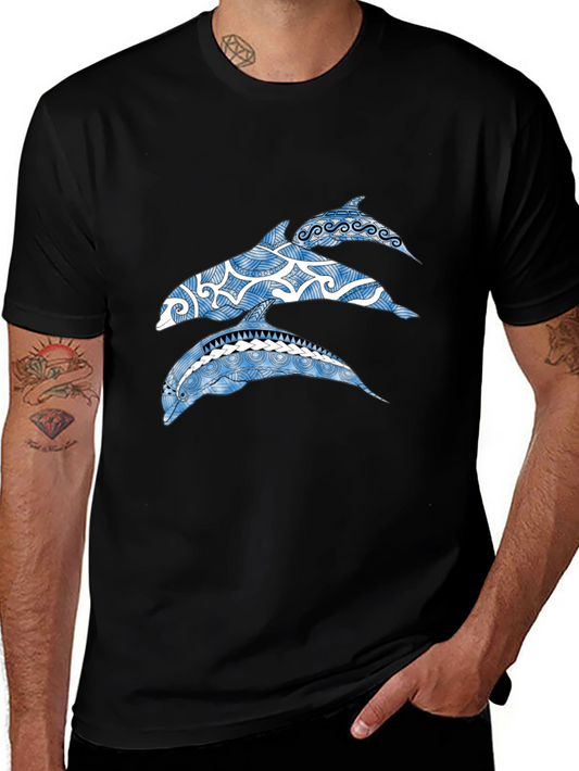 Tribal Dolphin Graphic Tee - Black