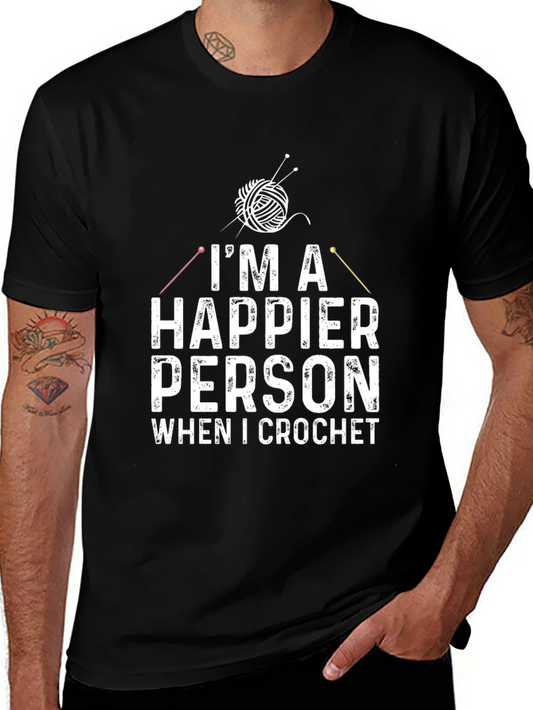 Happier Person Crochet T-Shirt - Black