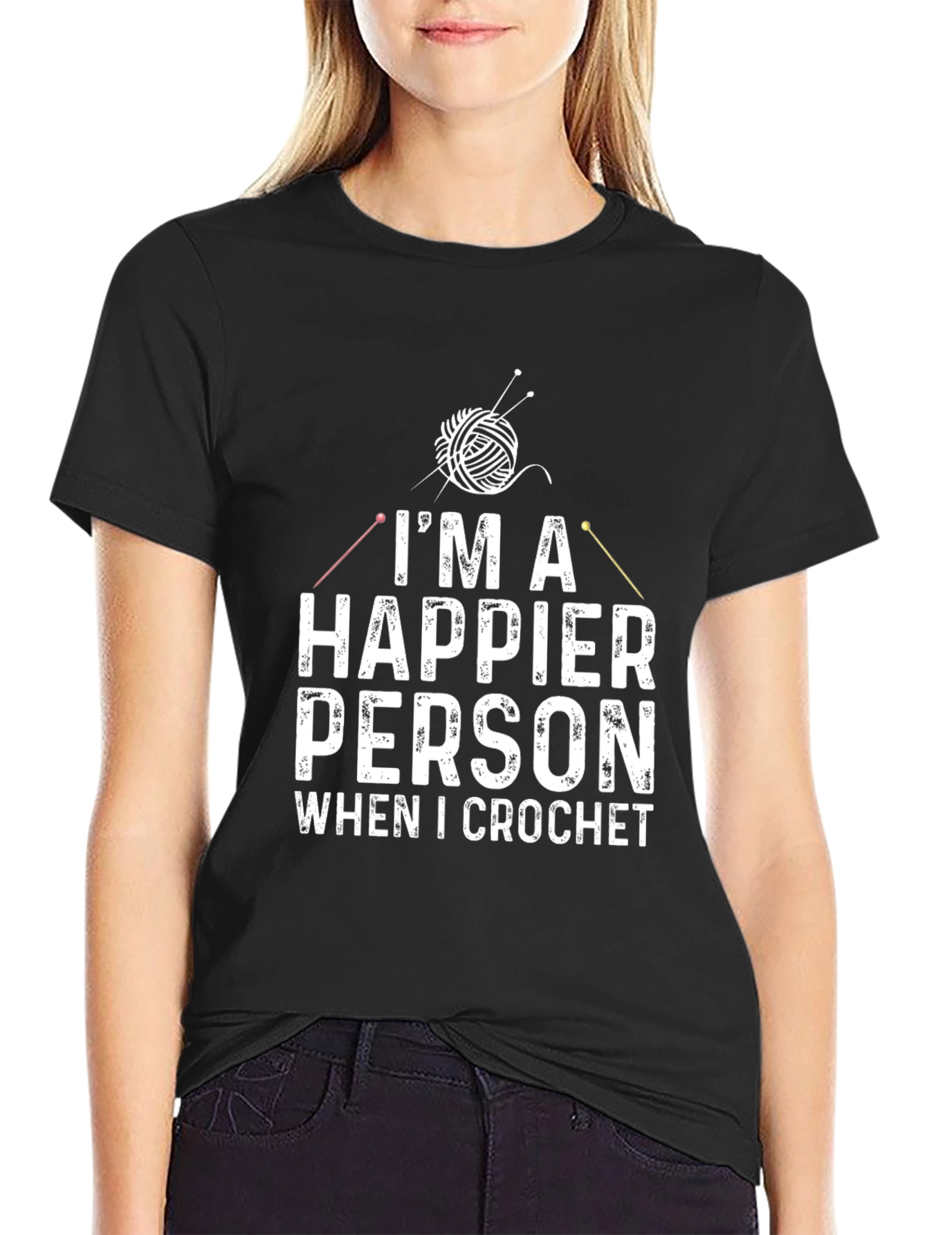 Happier Person Crochet T-Shirt - Black