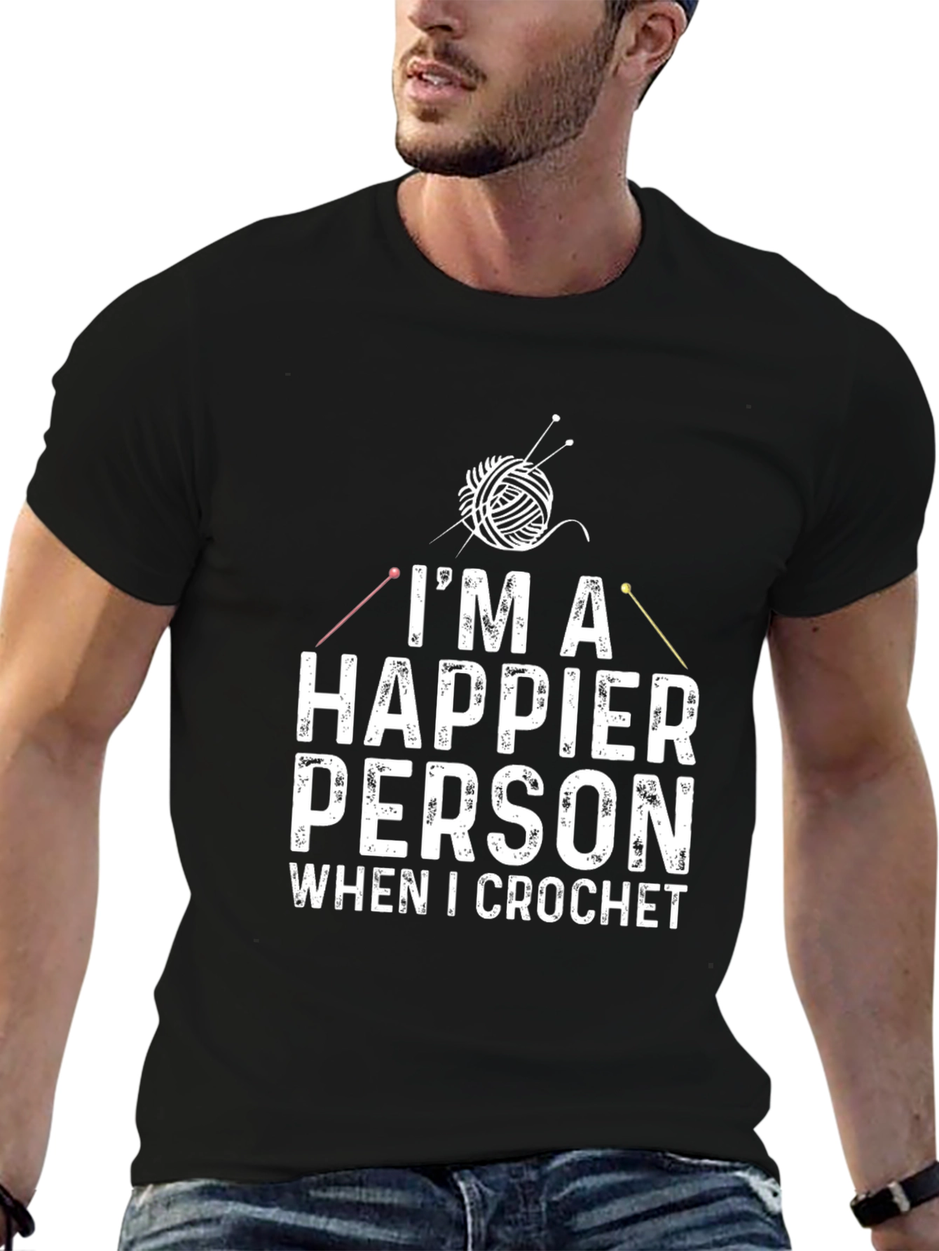 Happier Person Crochet T-Shirt - Black