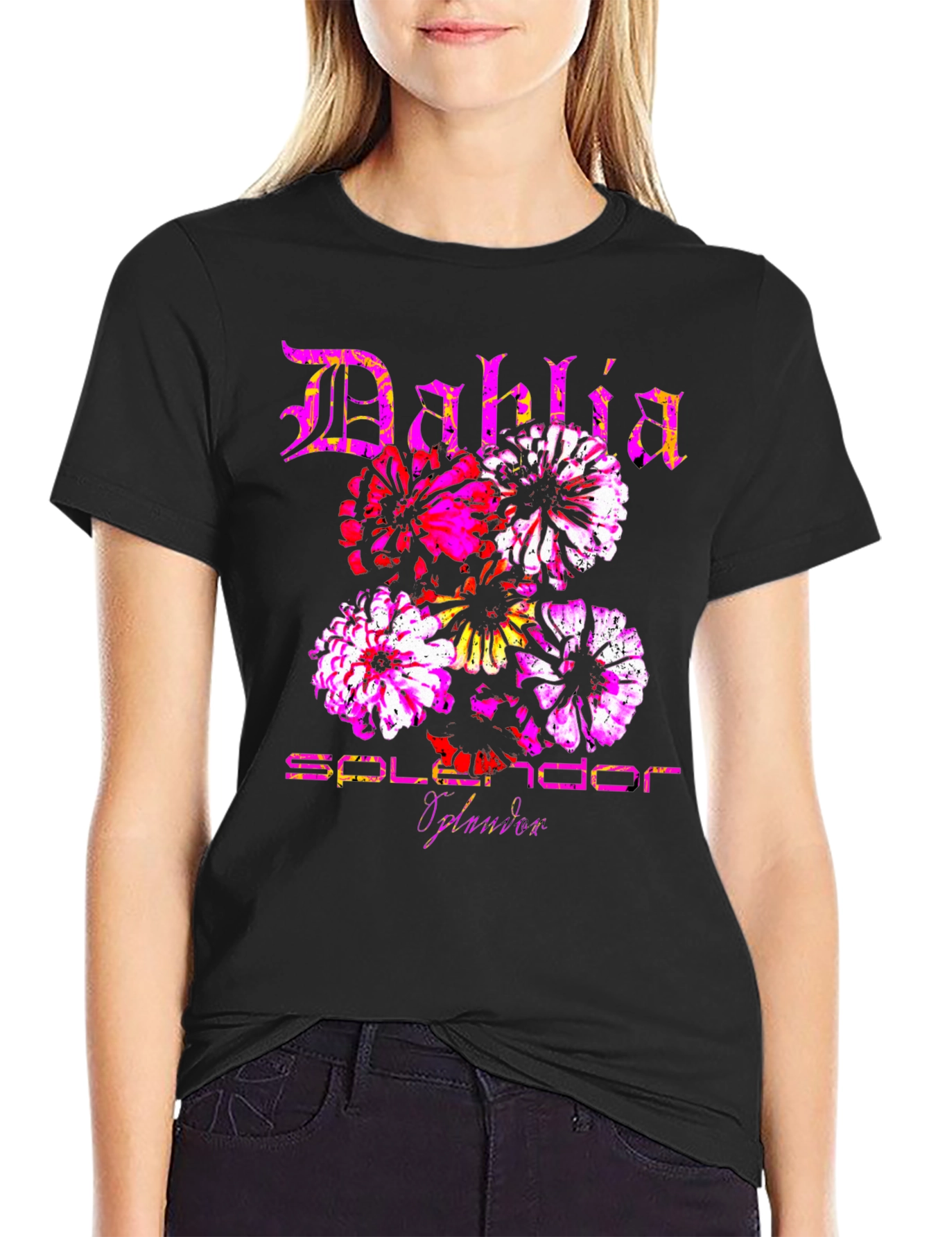 Dahlia Splendor Black T-Shirt