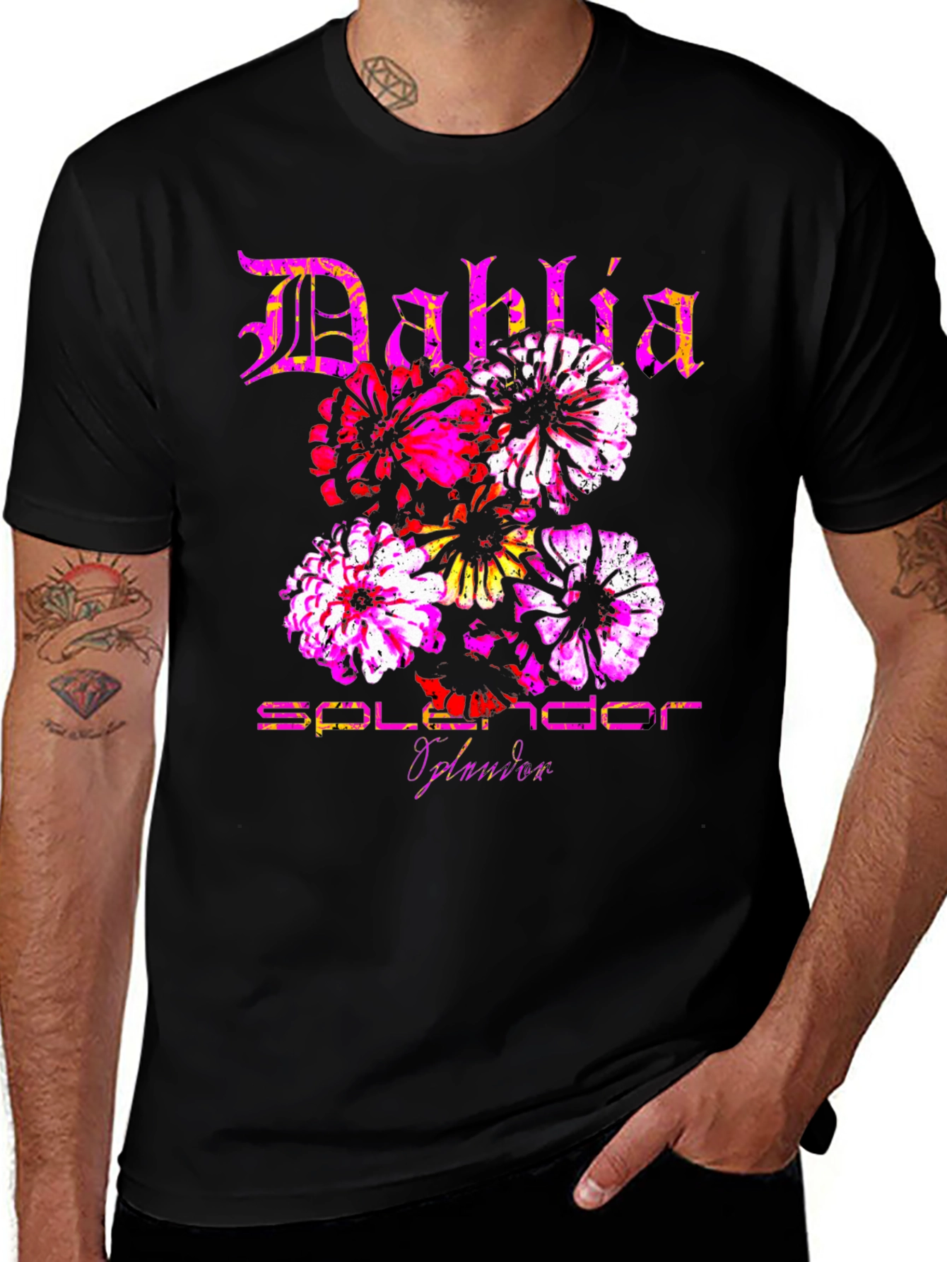 Dahlia Splendor Black T-Shirt