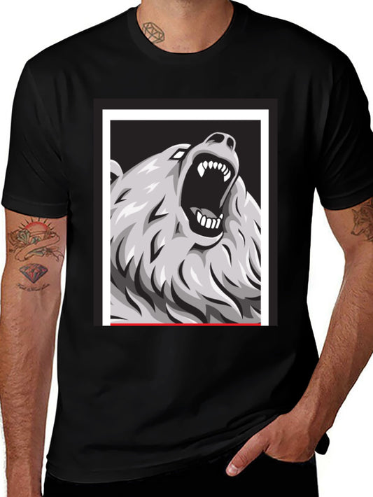 Bear Graphic Print Black Tee