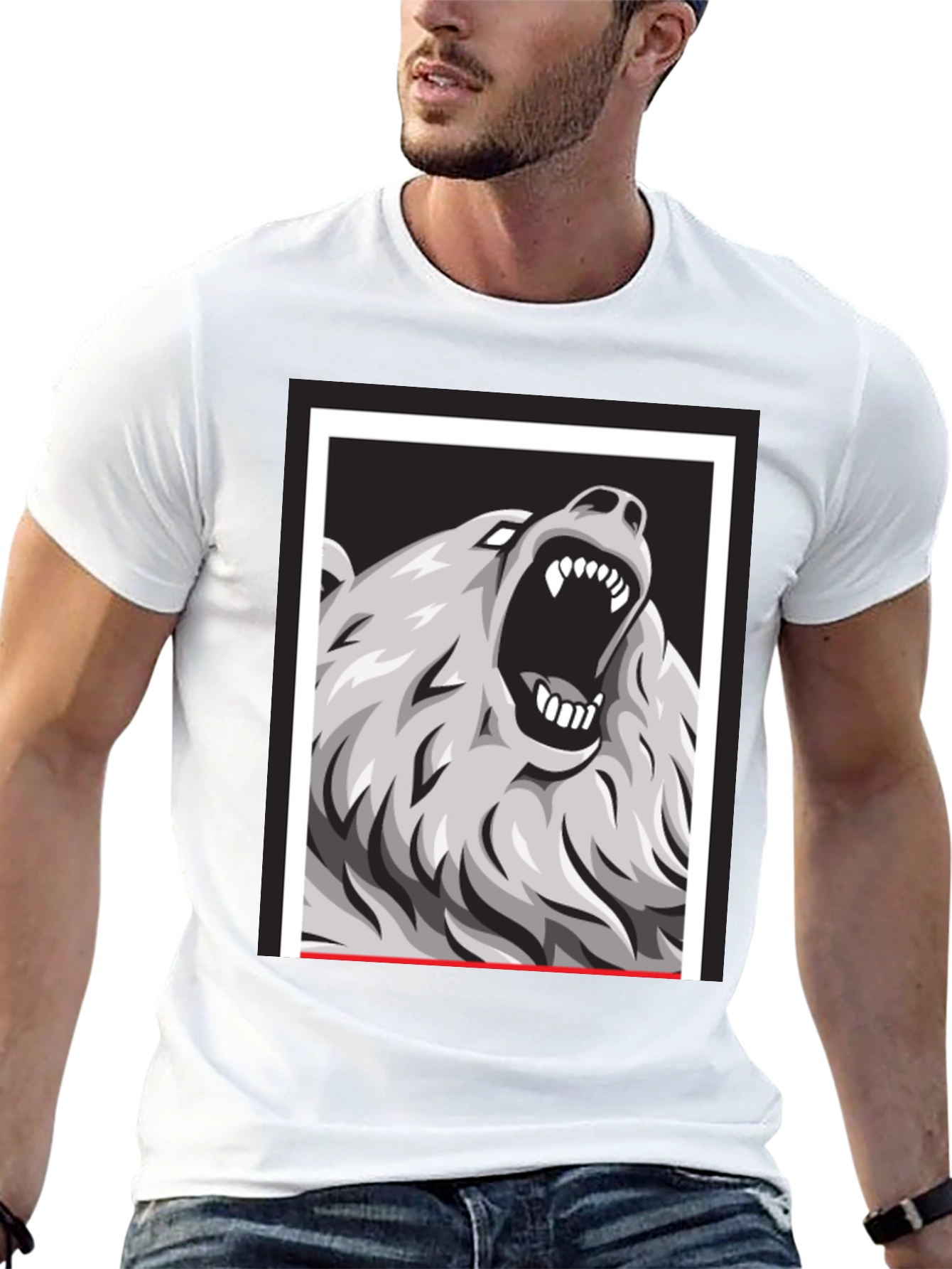 Bear Graphic Print Black Tee