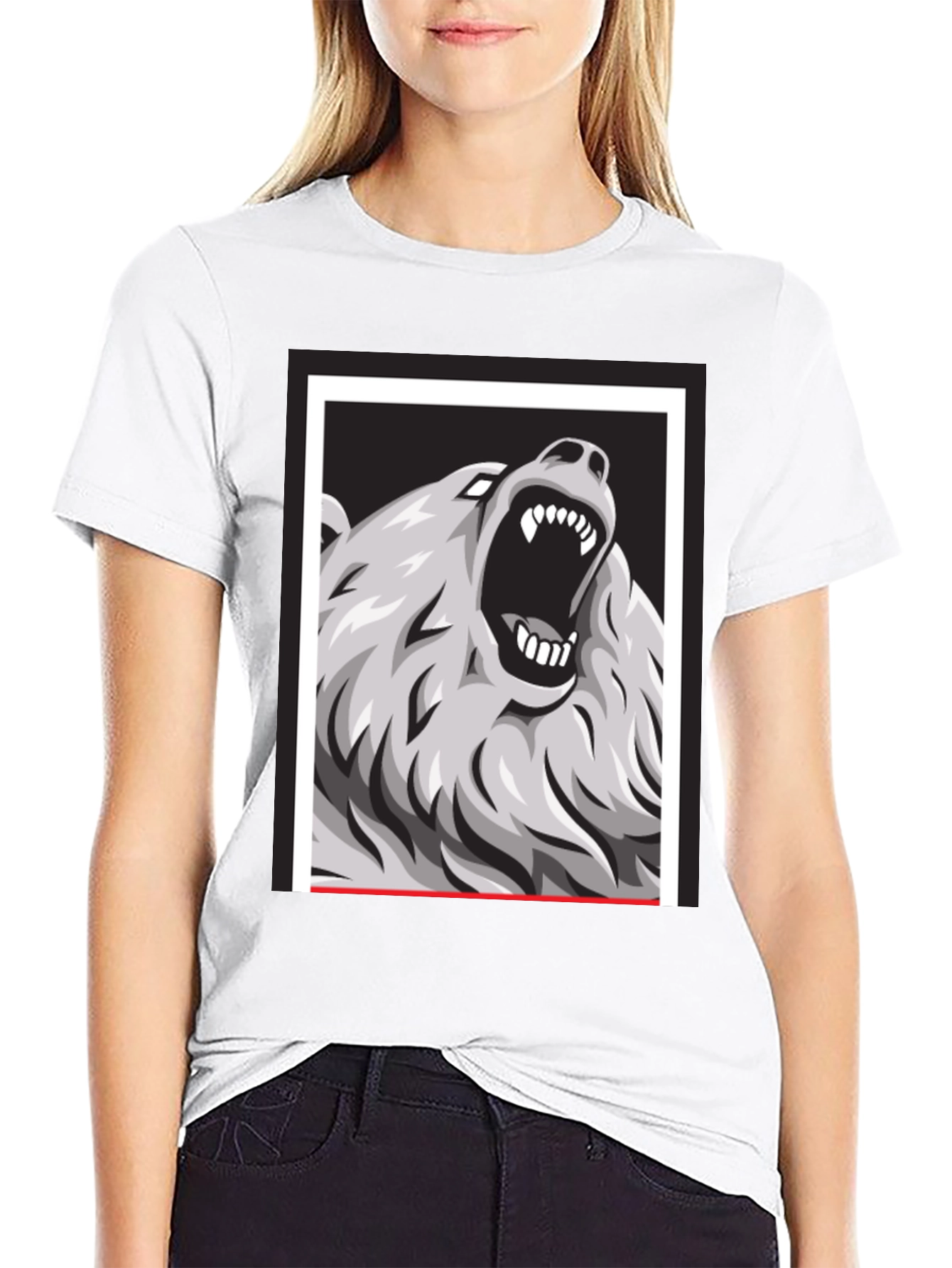 Bear Graphic Print Black Tee