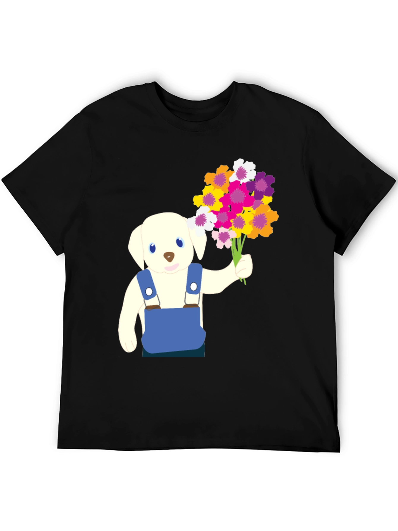Puppy with Flowers Graphic Tee - Black