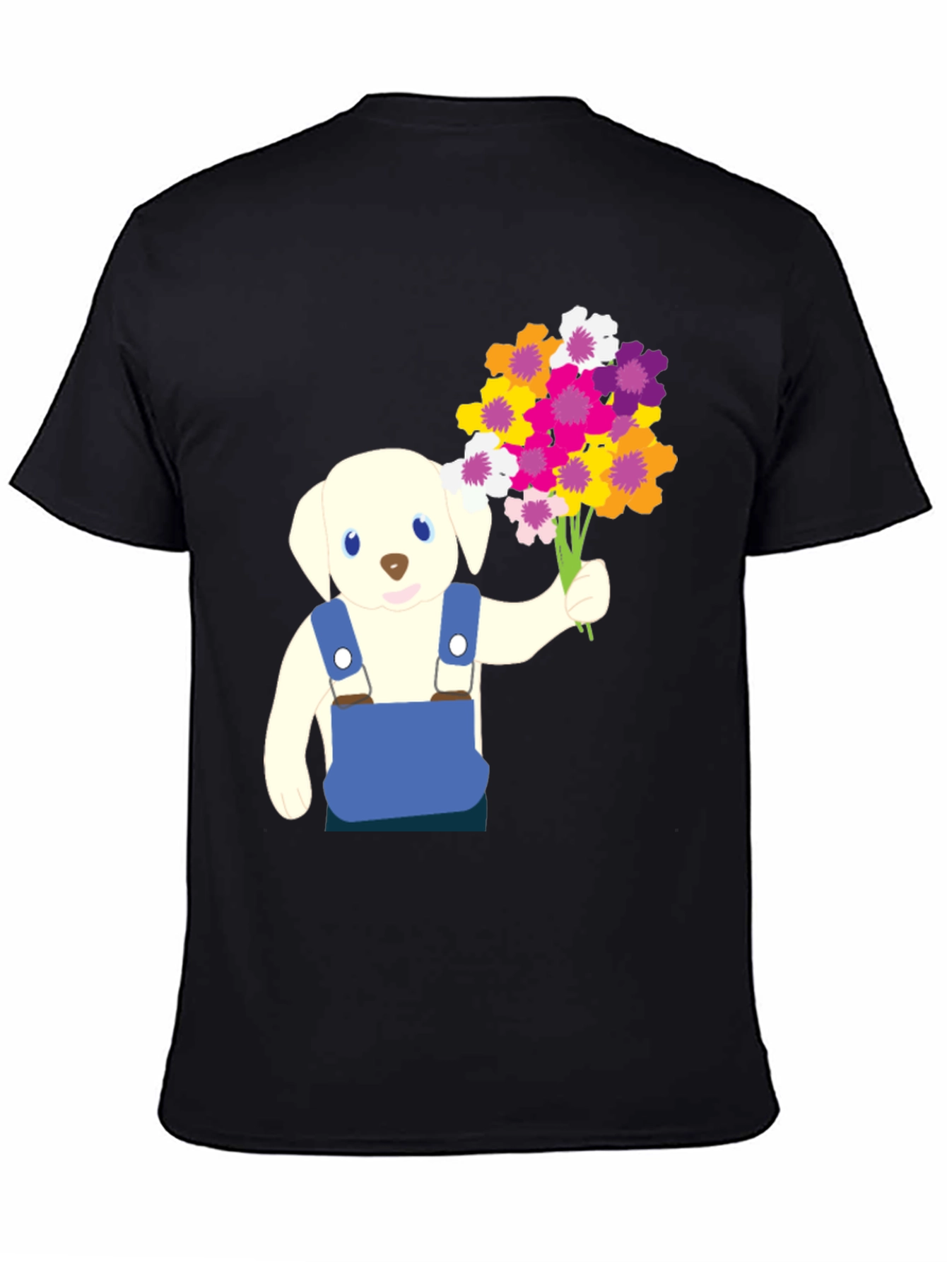 Puppy with Flowers Graphic Tee - Black