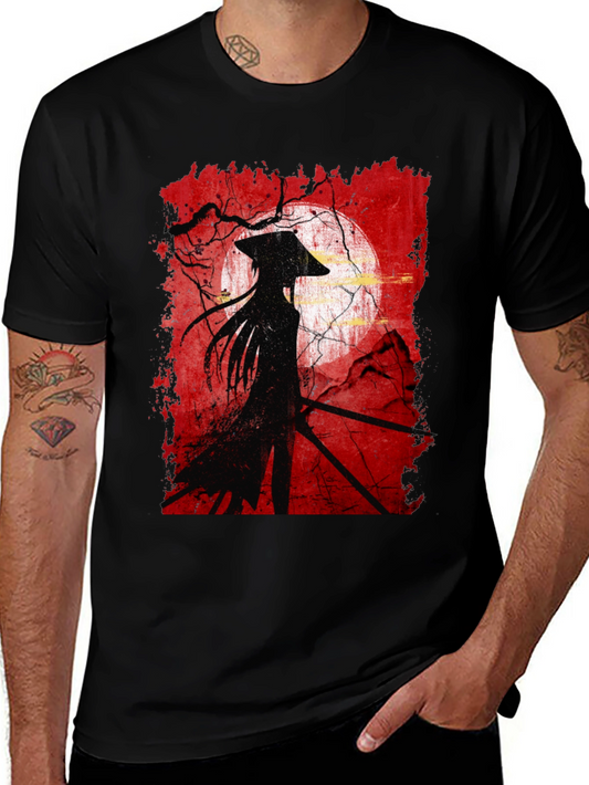 Samurai Silhouette Graphic Tee - Mens Black T-Shirt