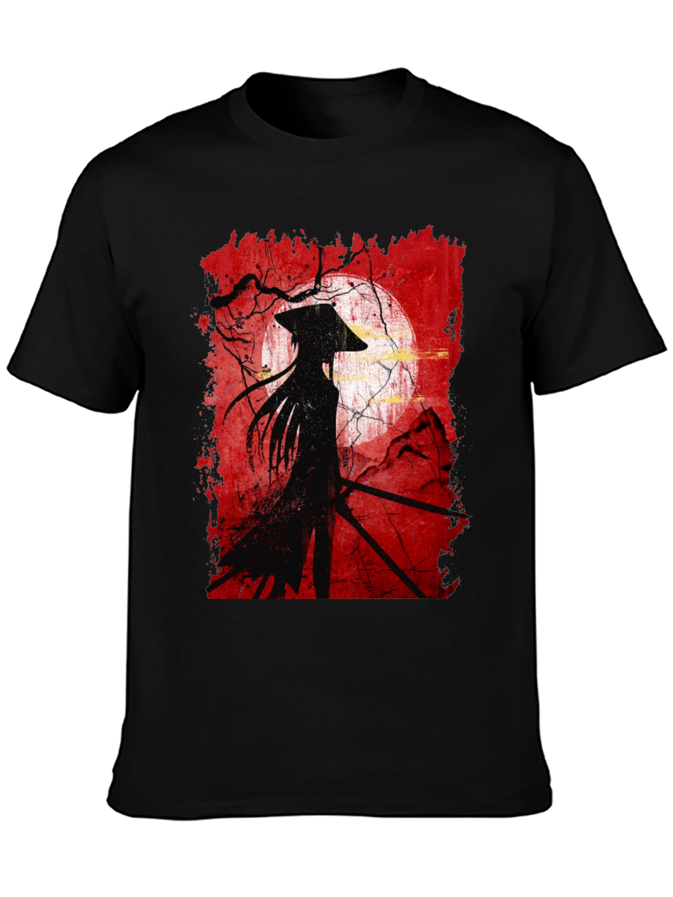 Samurai Silhouette Graphic Tee - Mens Black T-Shirt