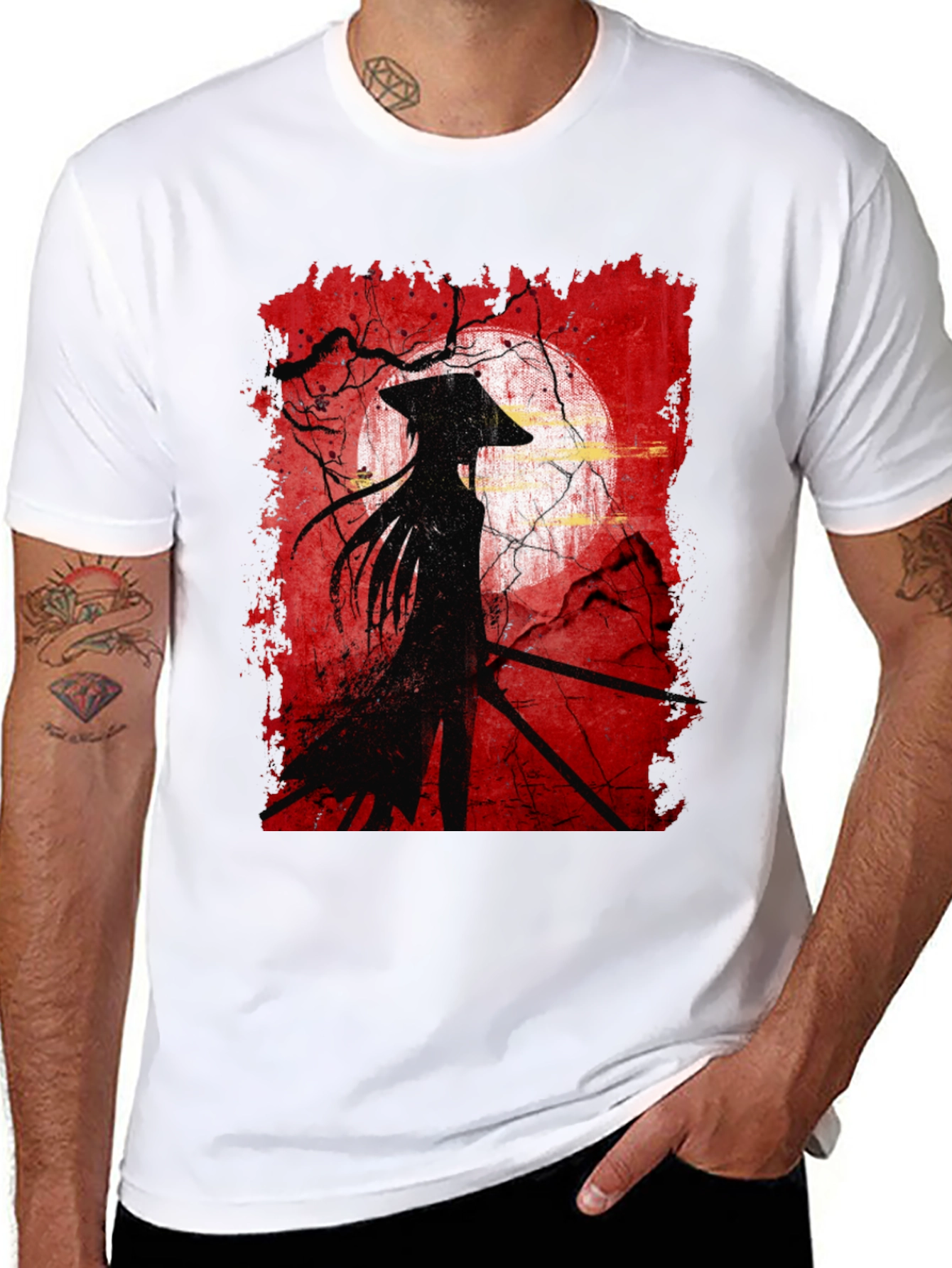 Samurai Silhouette Graphic Tee - Mens Black T-Shirt
