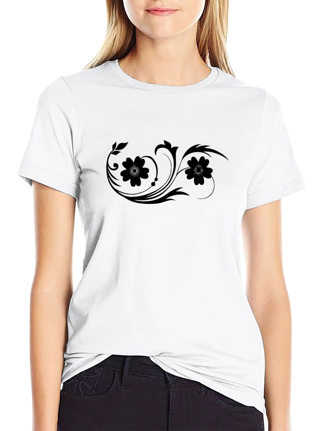 Elegant Black Floral Graphic T-Shirt
