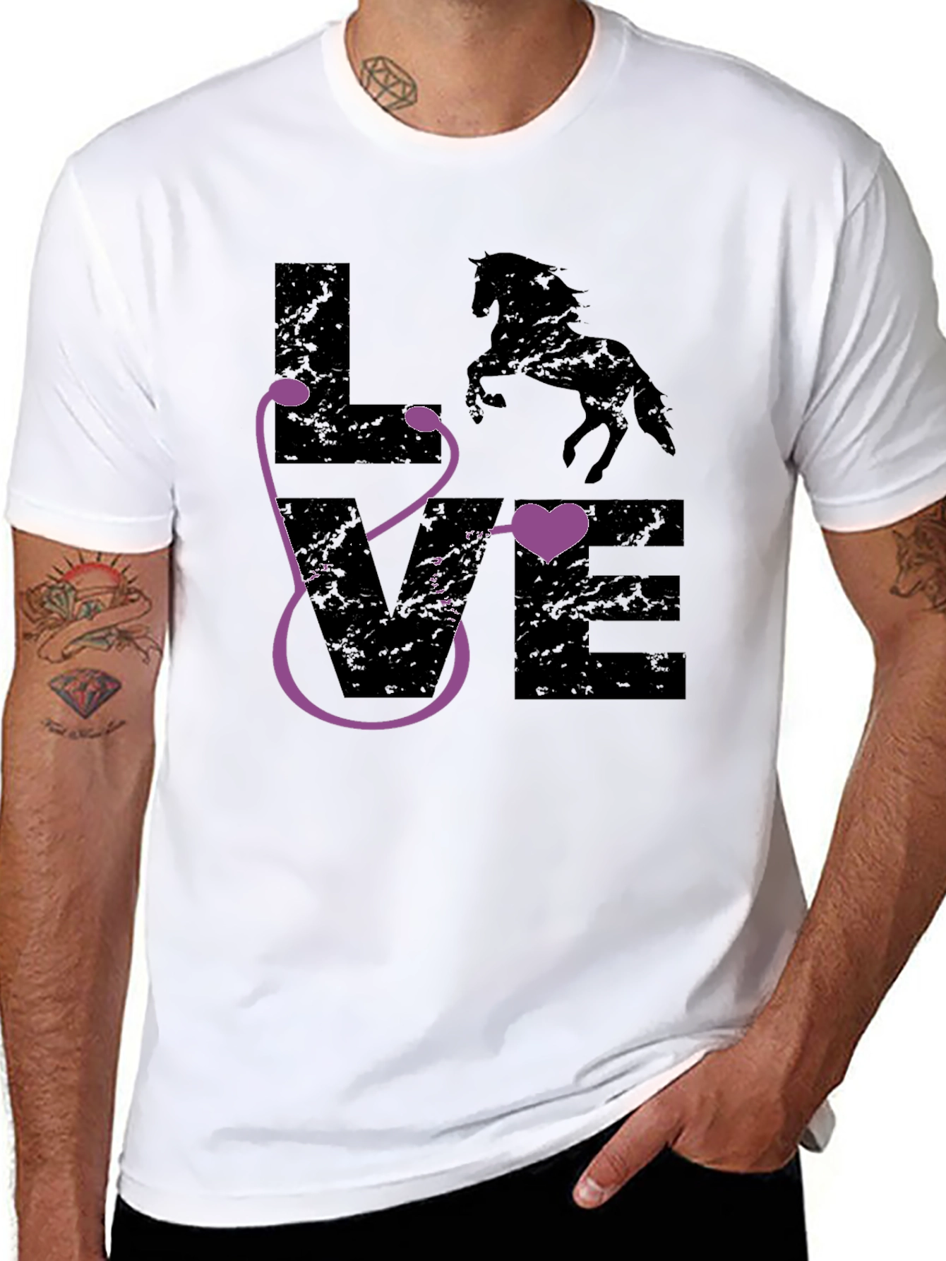 Horse Vet Stethoscope Heart Love Graphic Tee
