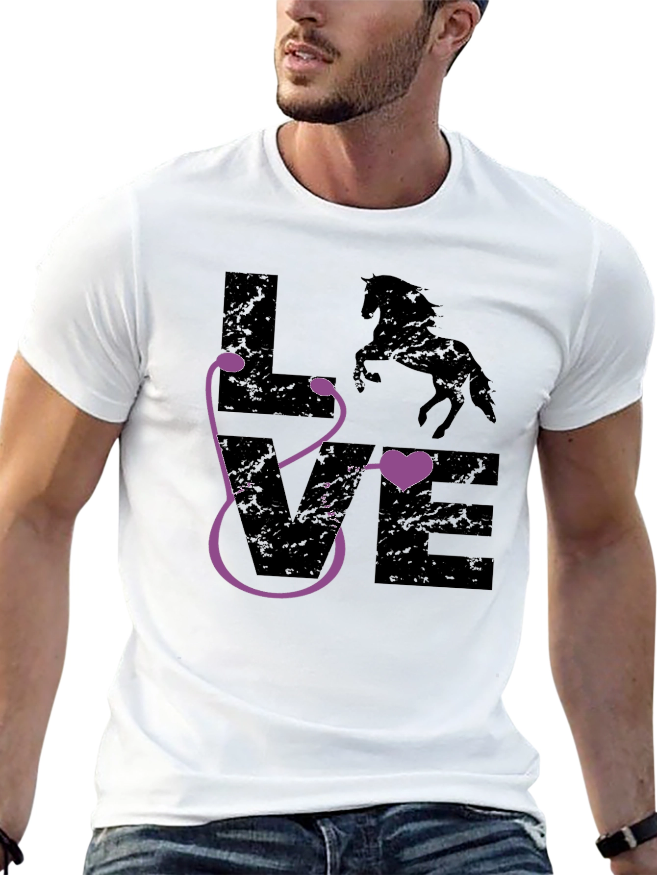 Horse Vet Stethoscope Heart Love Graphic Tee