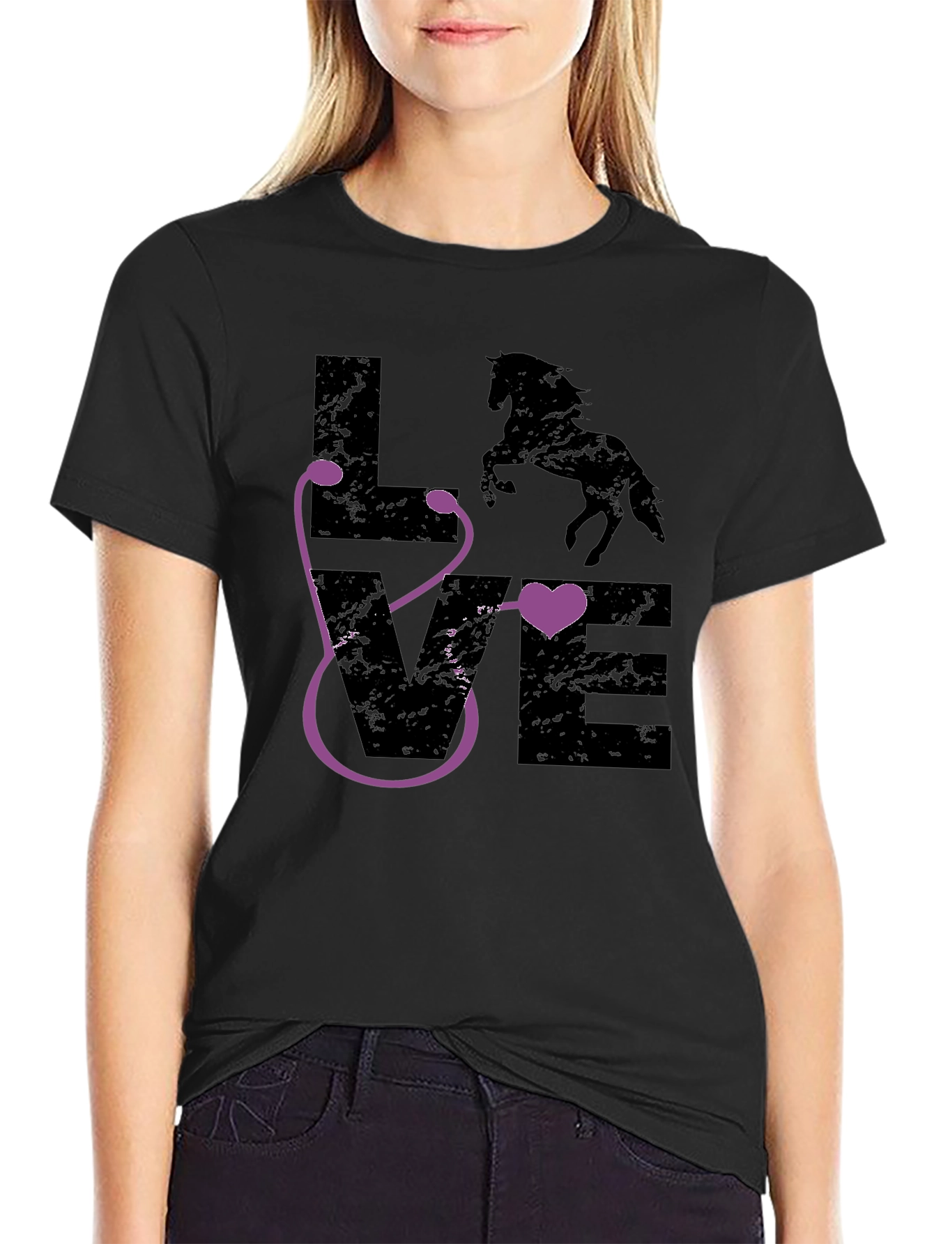 Horse Vet Stethoscope Heart Love Graphic Tee