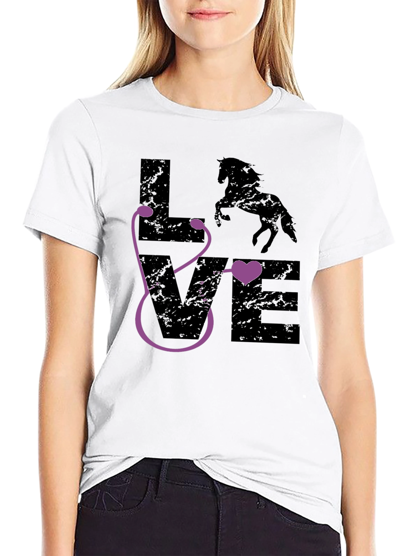 Horse Vet Stethoscope Heart Love Graphic Tee