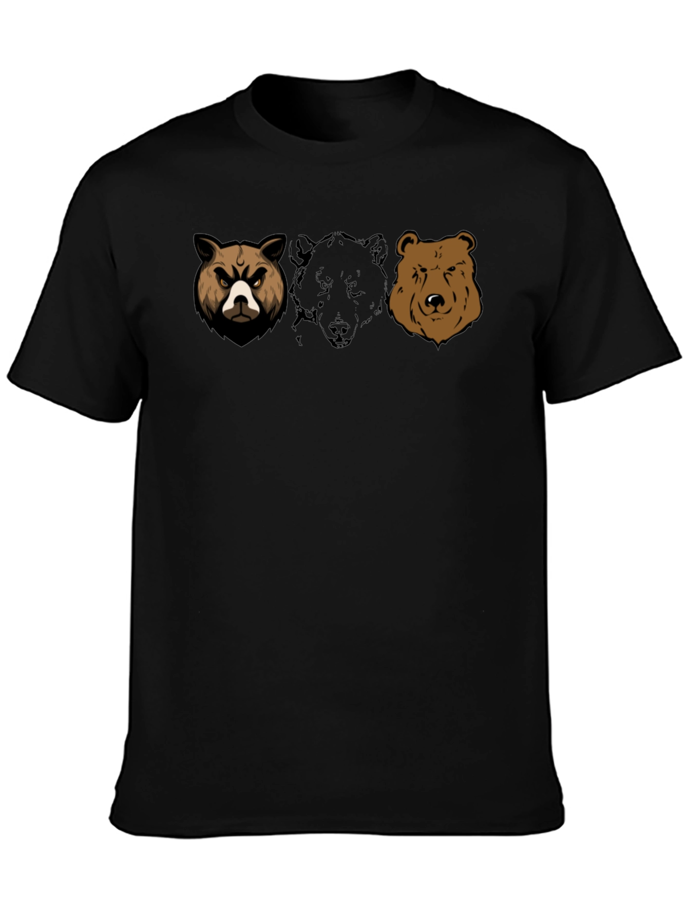 Bear Trio Graphic T-Shirt - Black Cotton Tee