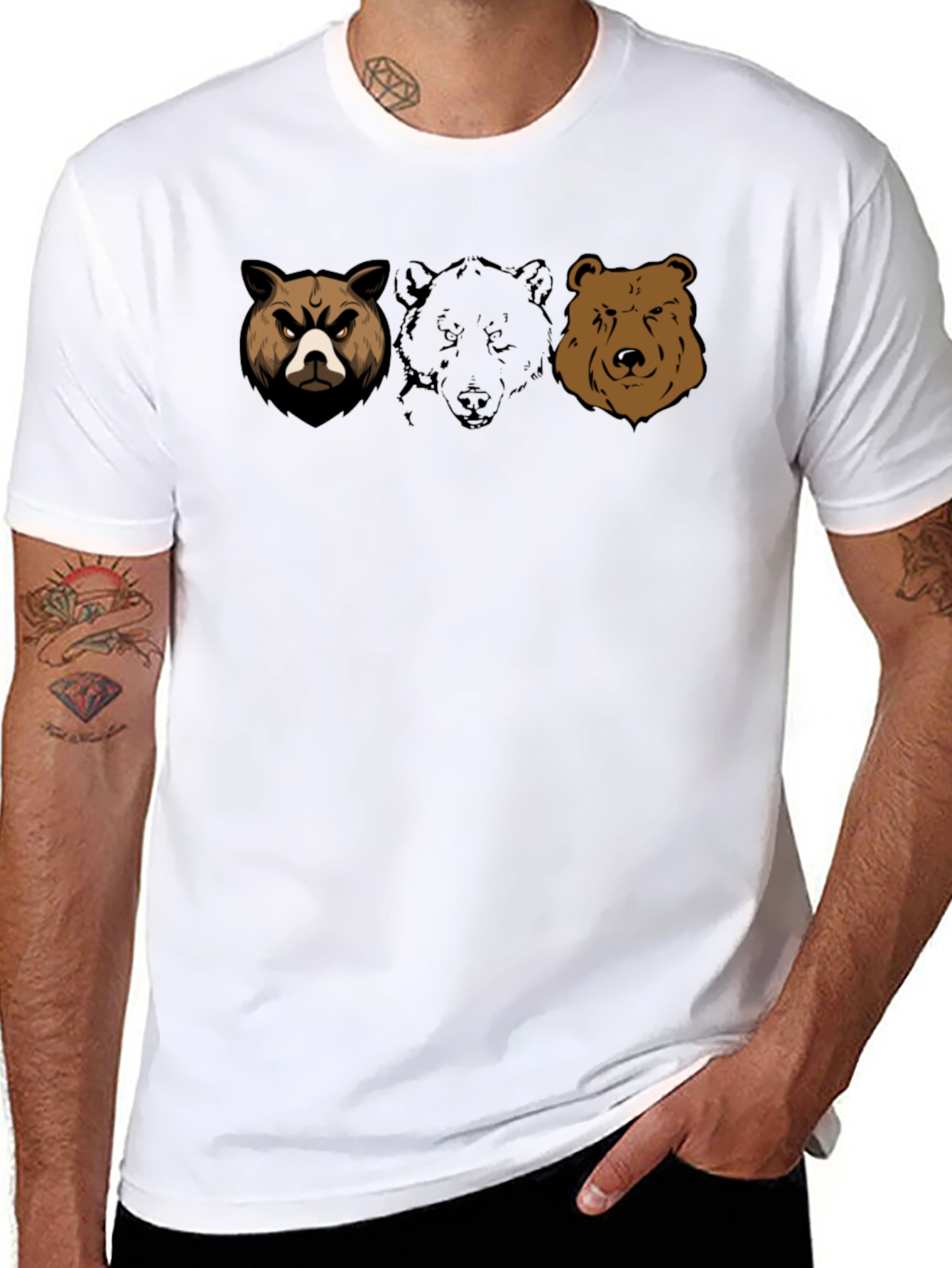 Bear Trio Graphic T-Shirt - Black Cotton Tee