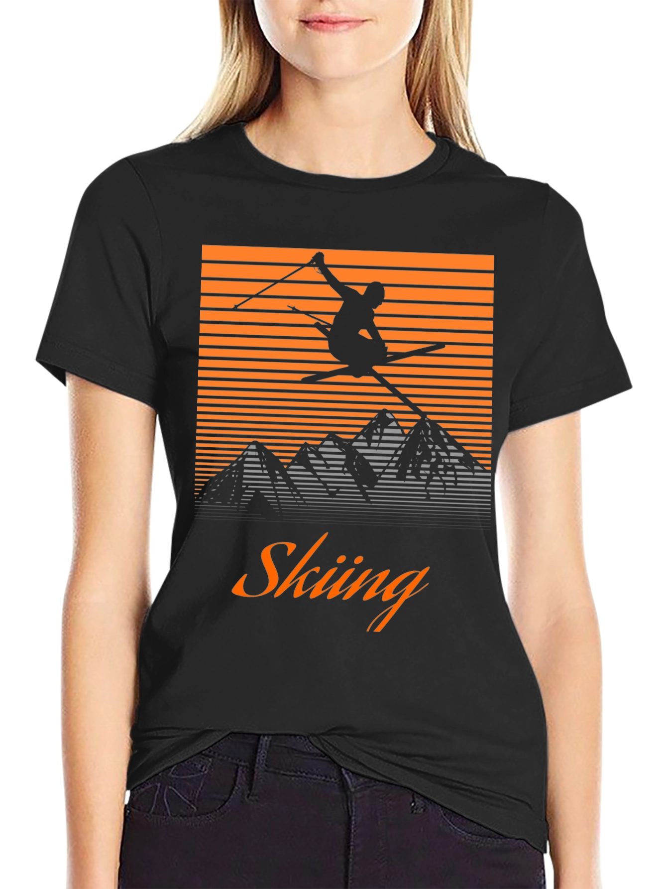 Retro Skiing Graphic Tee - Mountain Adventure Shirt