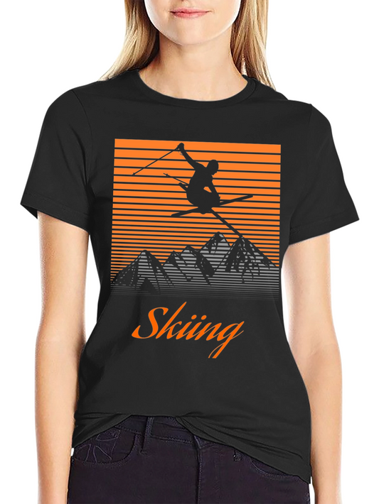 Retro Skiing Graphic Tee - Mountain Adventure Shirt