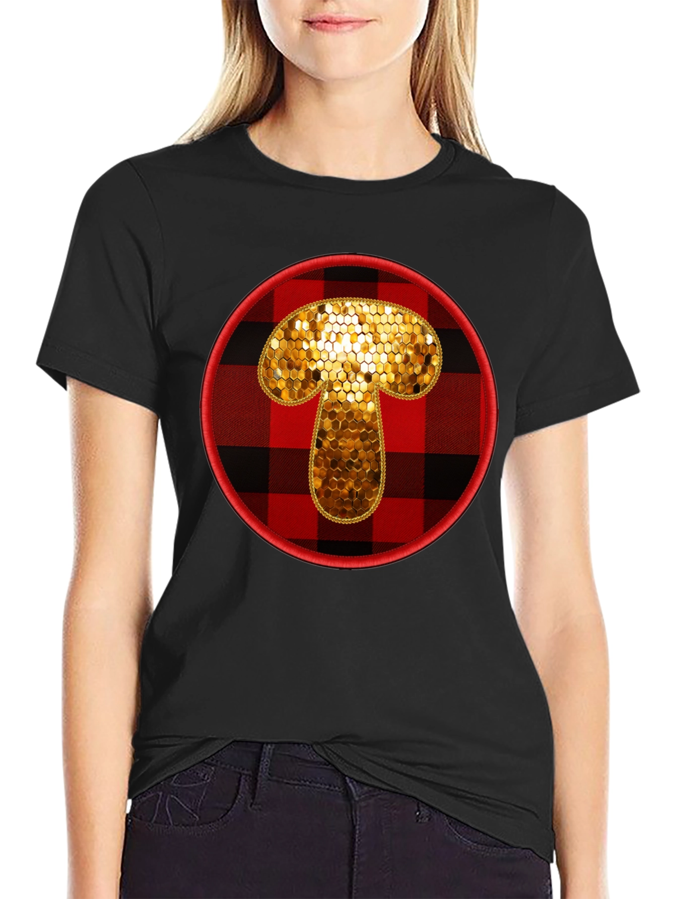 Buffalo Plaid Mushroom Graphic Tee