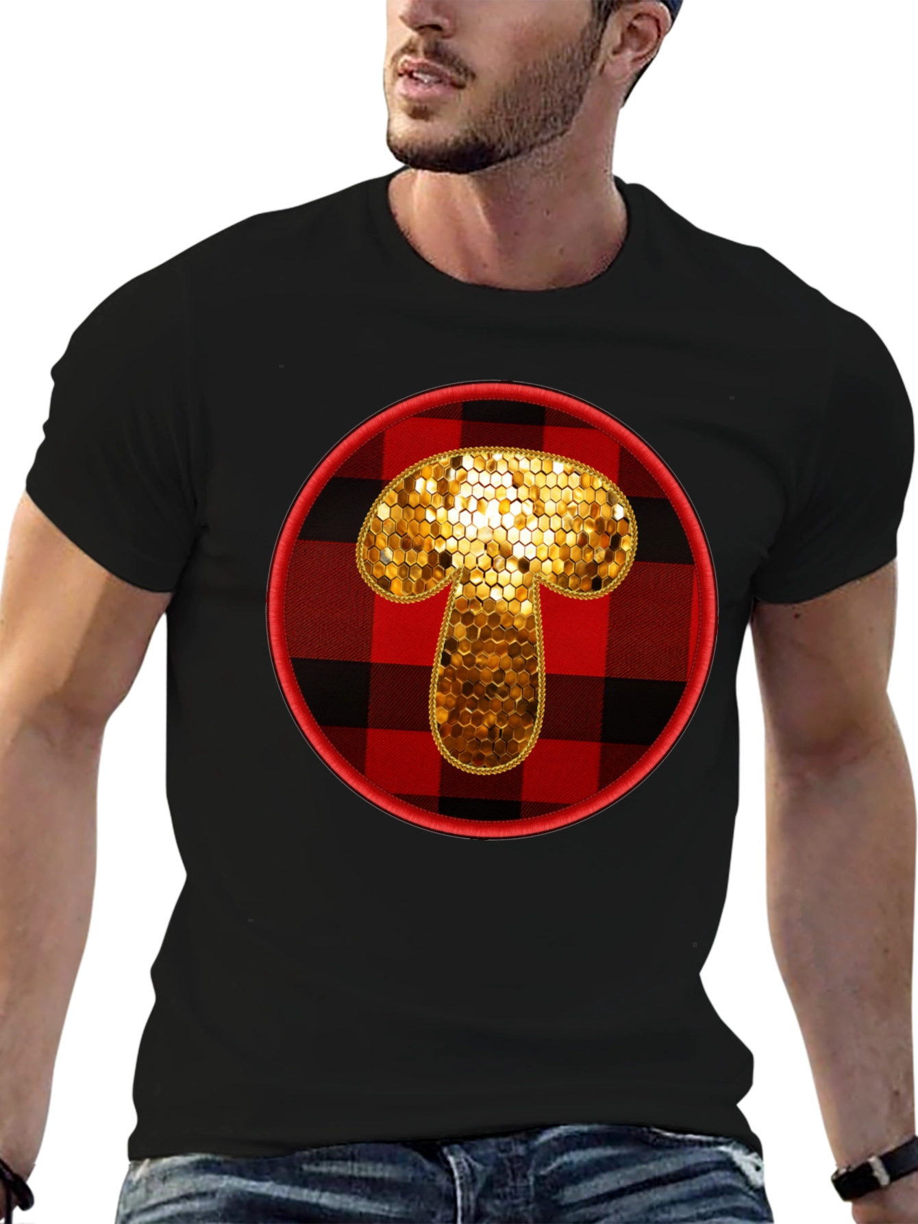 Buffalo Plaid Mushroom Graphic Tee