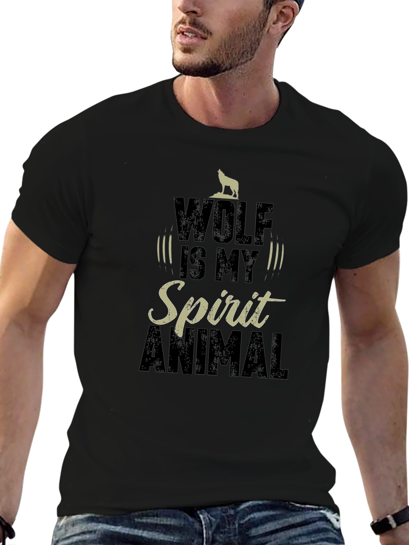 Wolf Spirit Animal Graphic T-Shirt - Black