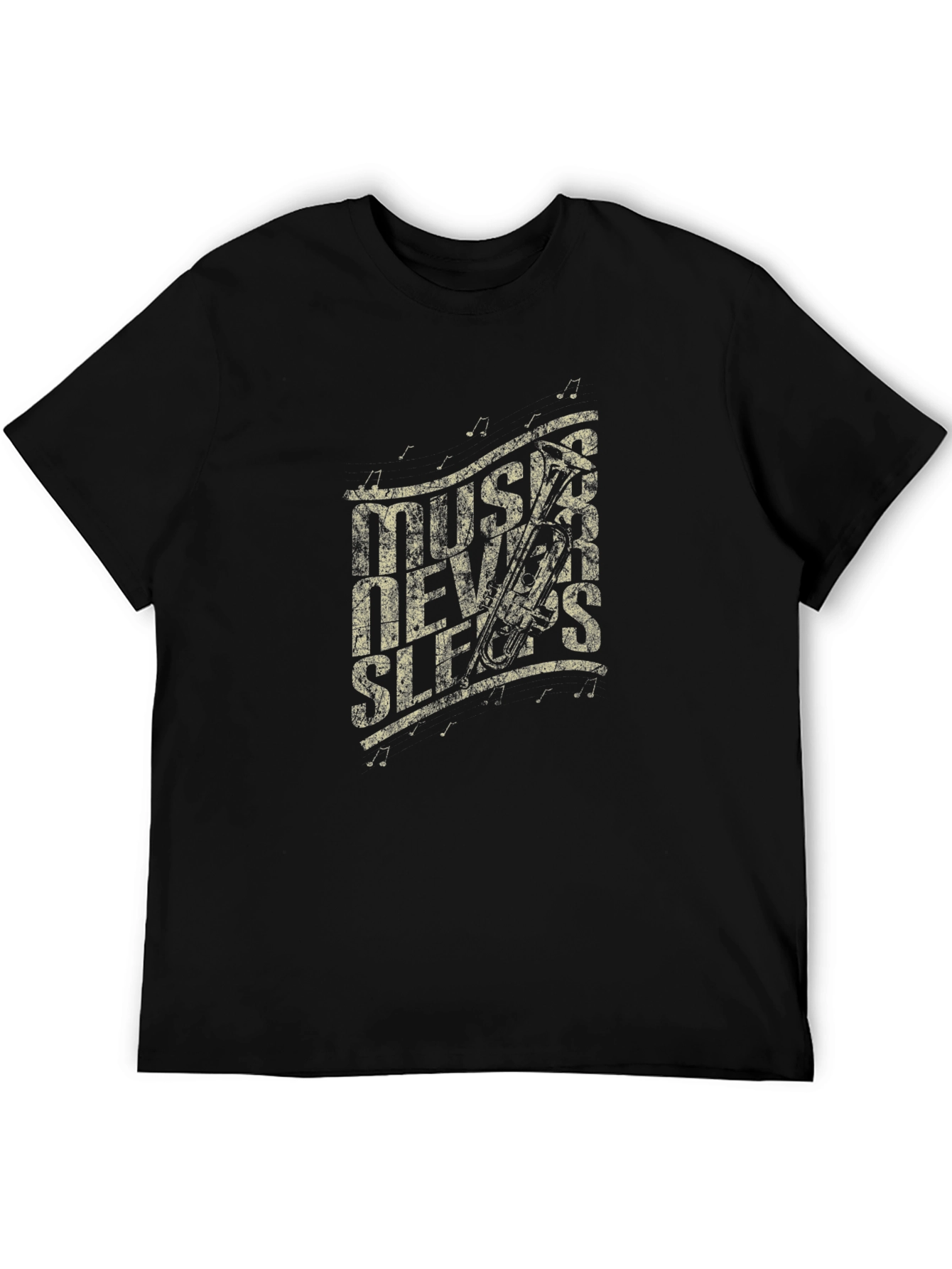 Music Never Sleeps Graphic Print Black T-Shirt