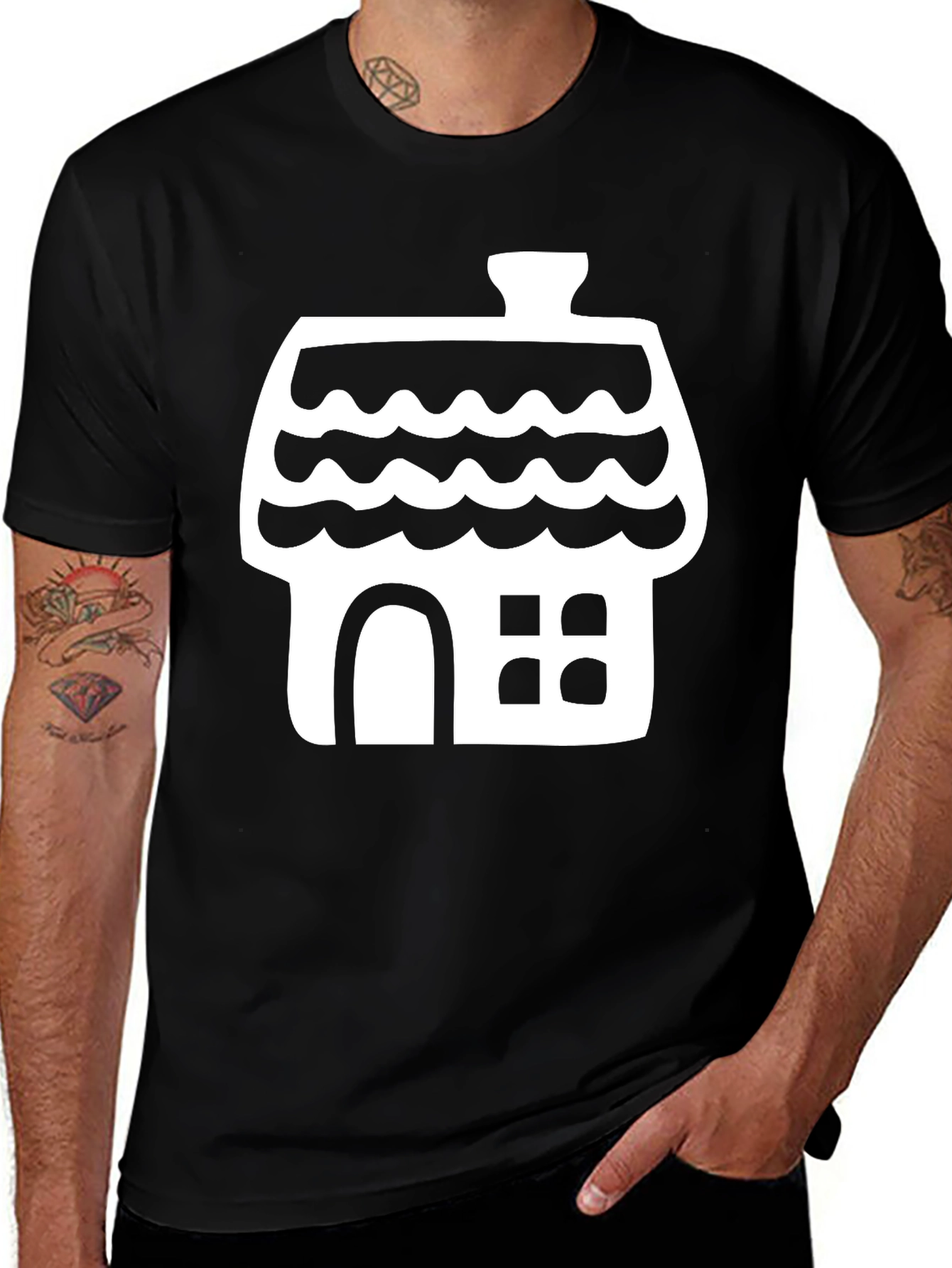 Whimsical House Graphic Tee - Black Cotton Comfort