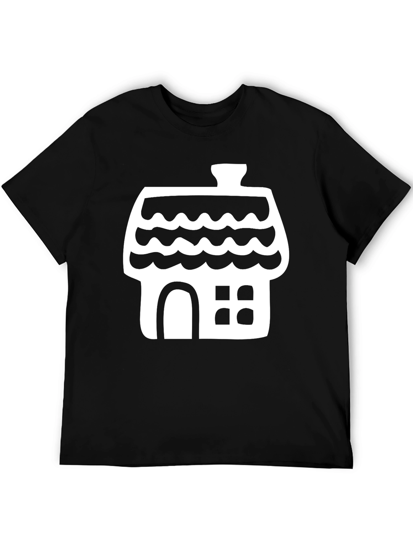 Whimsical House Graphic Tee - Black Cotton Comfort