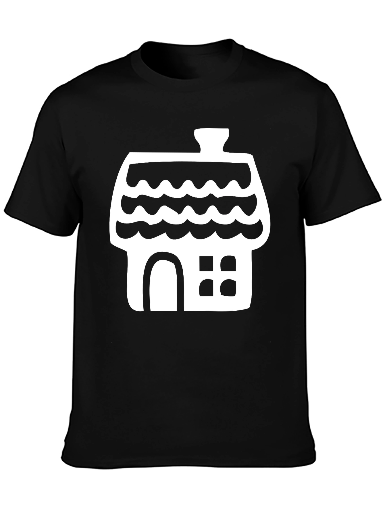 Whimsical House Graphic Tee - Black Cotton Comfort