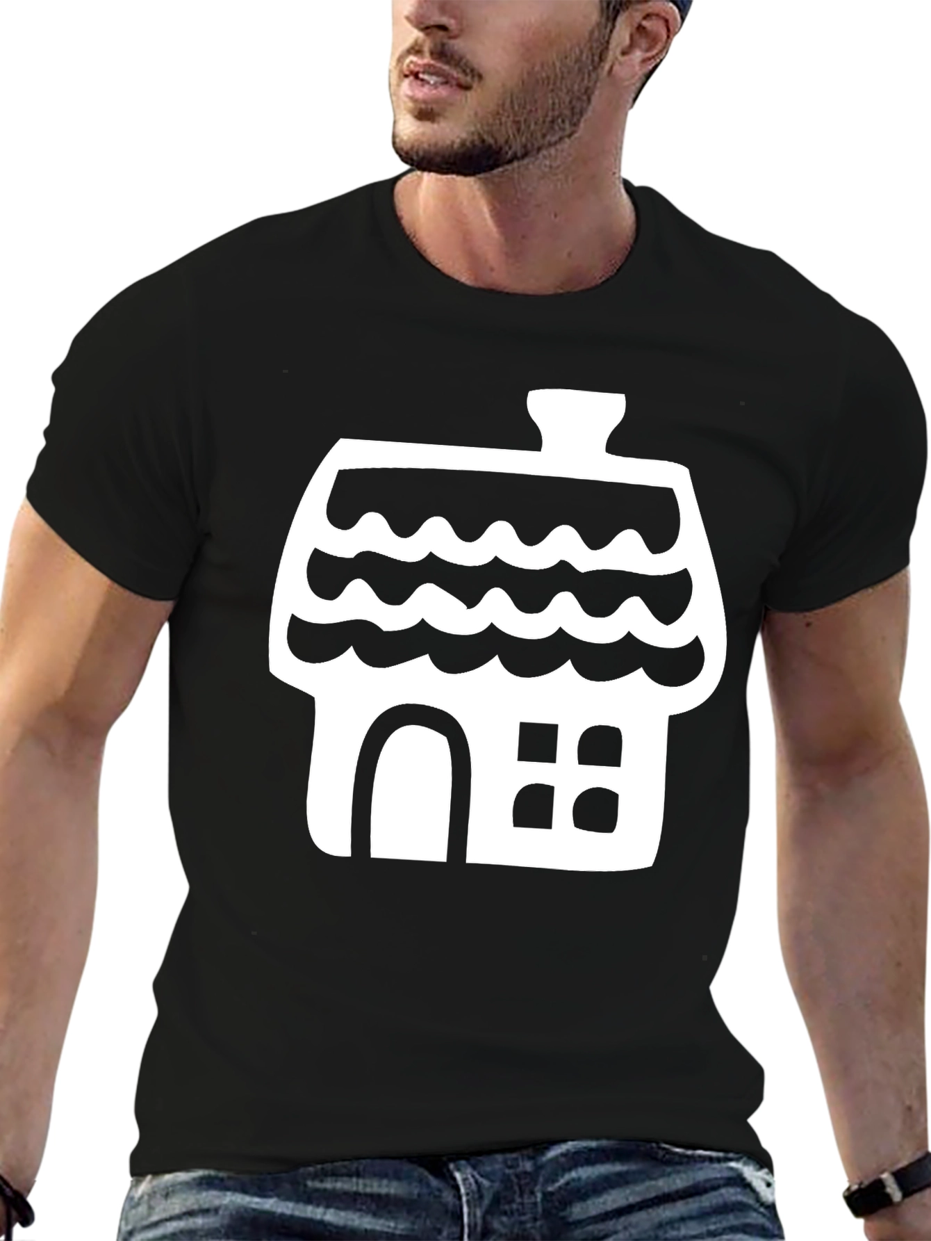 Whimsical House Graphic Tee - Black Cotton Comfort